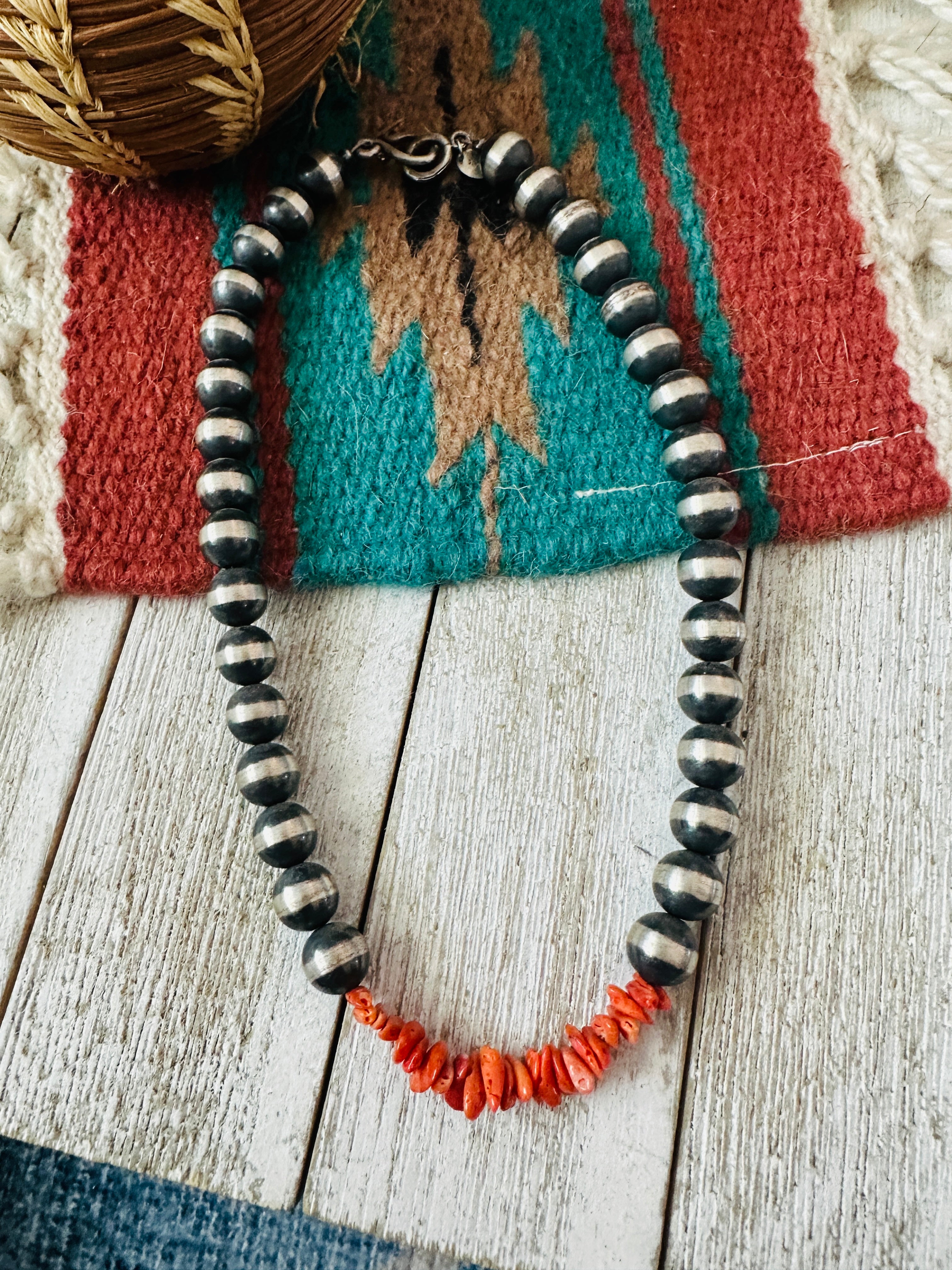 Handcrafted Sterling Silver Pearl & Spiny Beaded Necklace