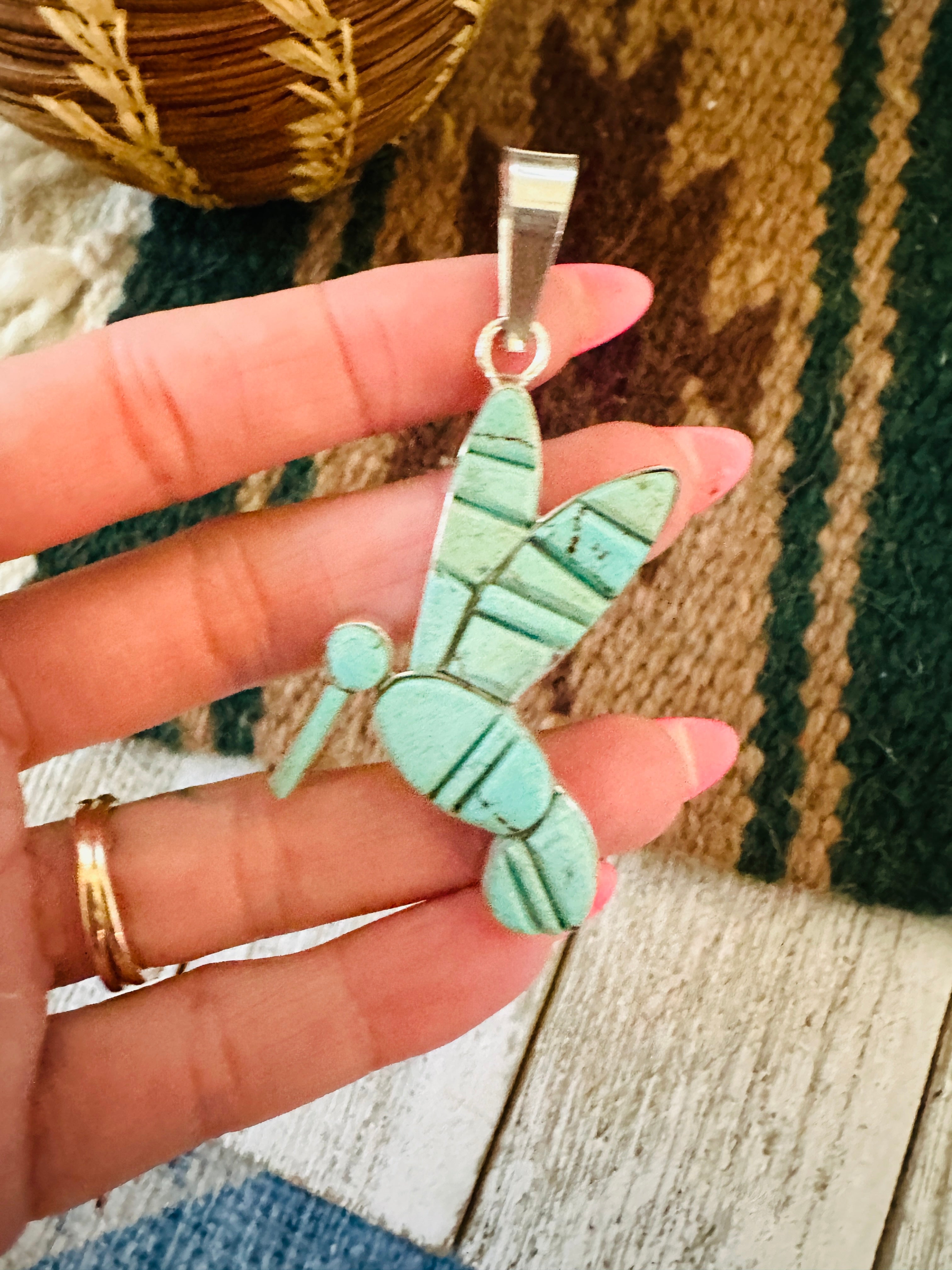 Handcrafted Sterling Silver & Turquoise Inlay Dragonfly Pendant