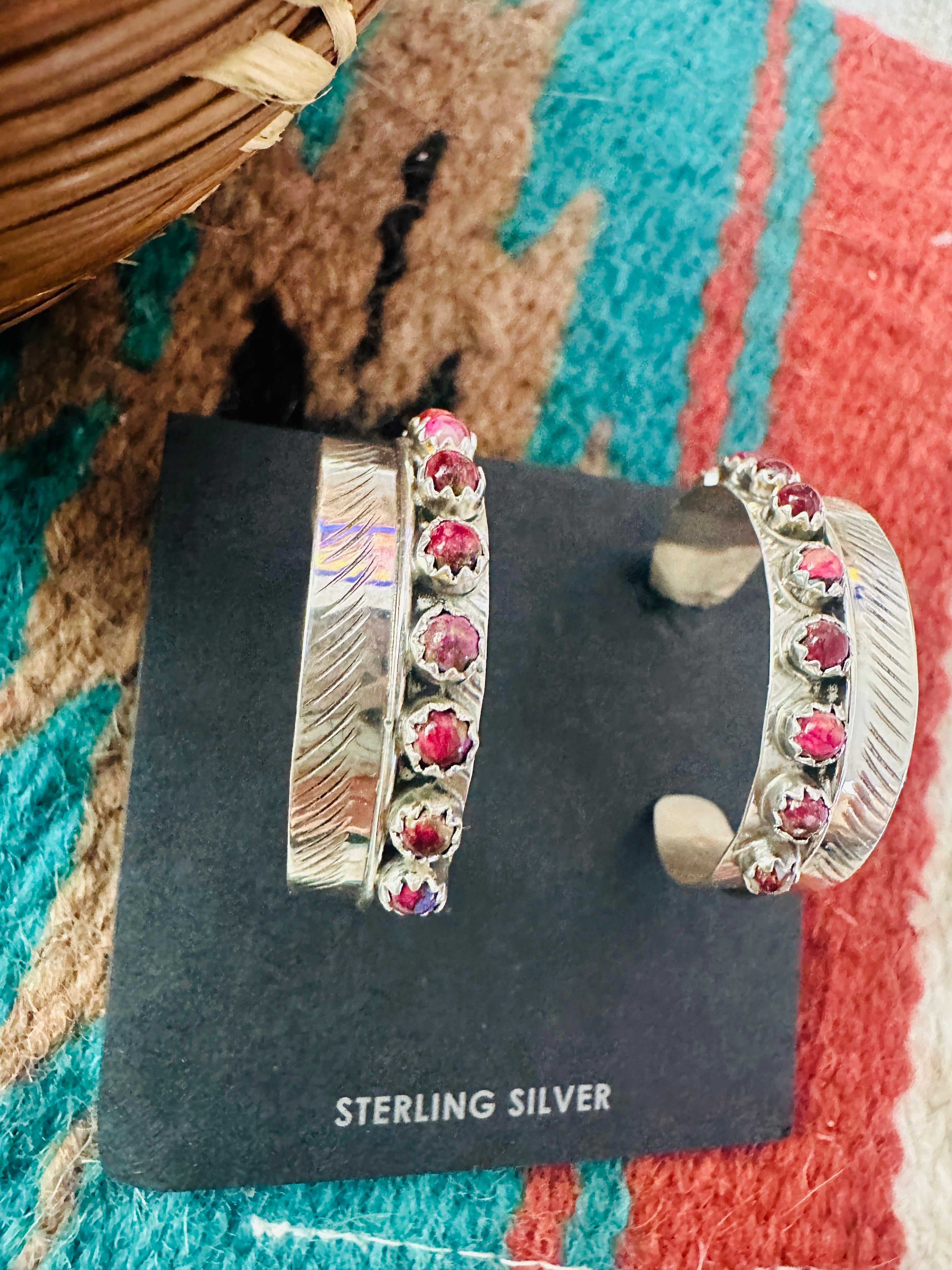 Navajo Purple Spiny & Sterling Silver Hoop Earrings