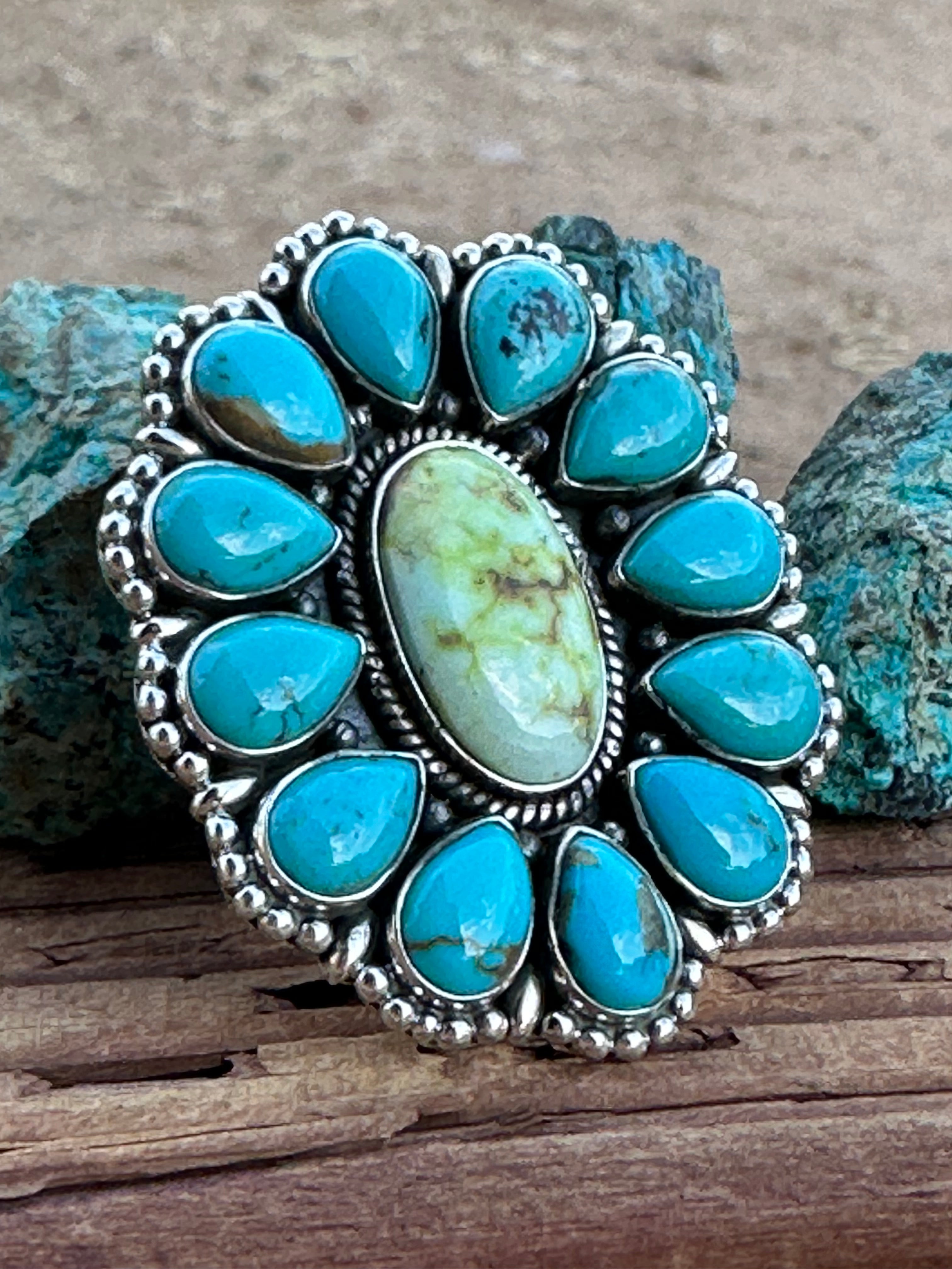 Handmade Kingman & Palomino Turquoise Sterling Silver Adjustable Ring