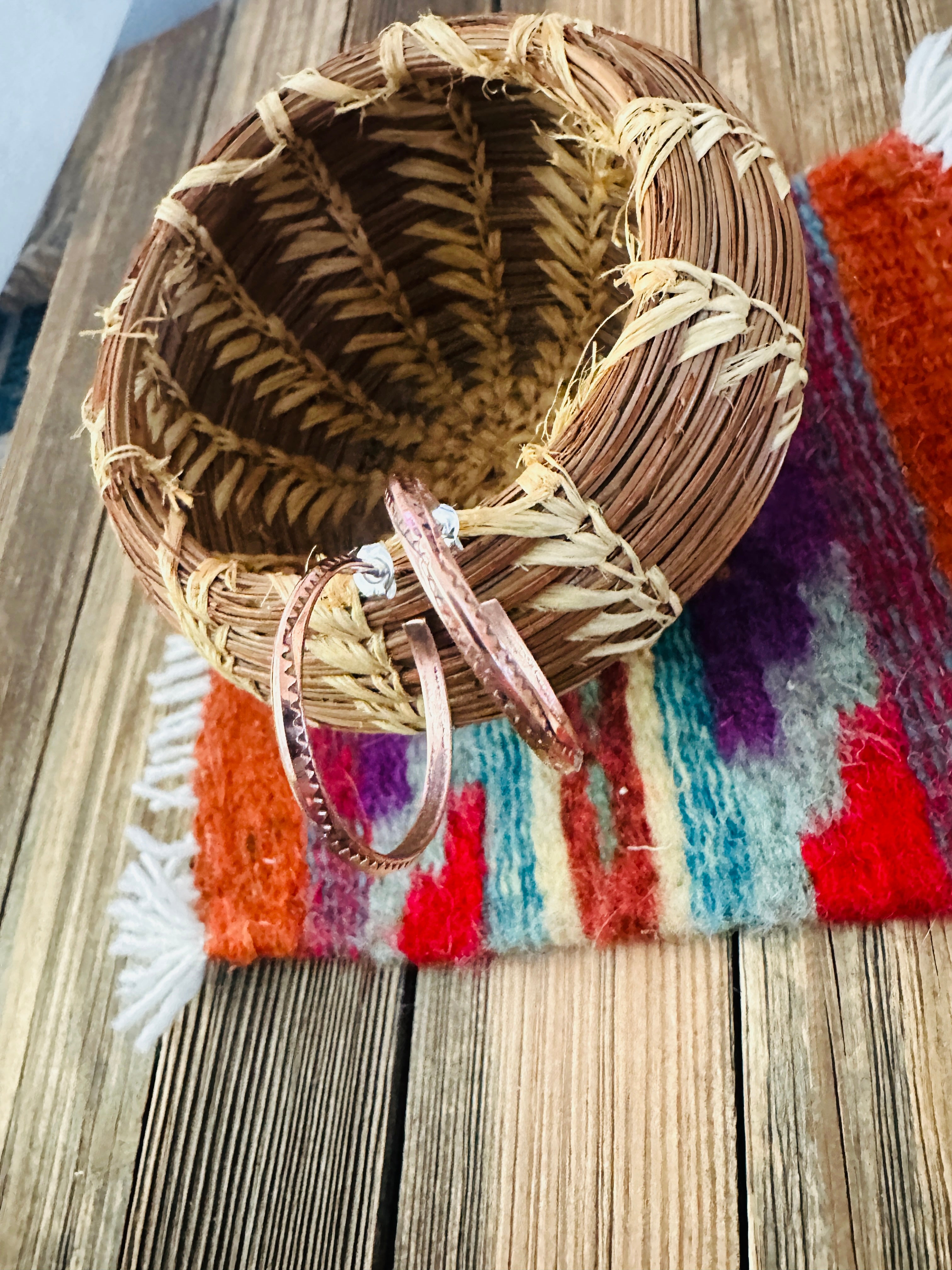 Hand Stamped Copper Hoop Earrings