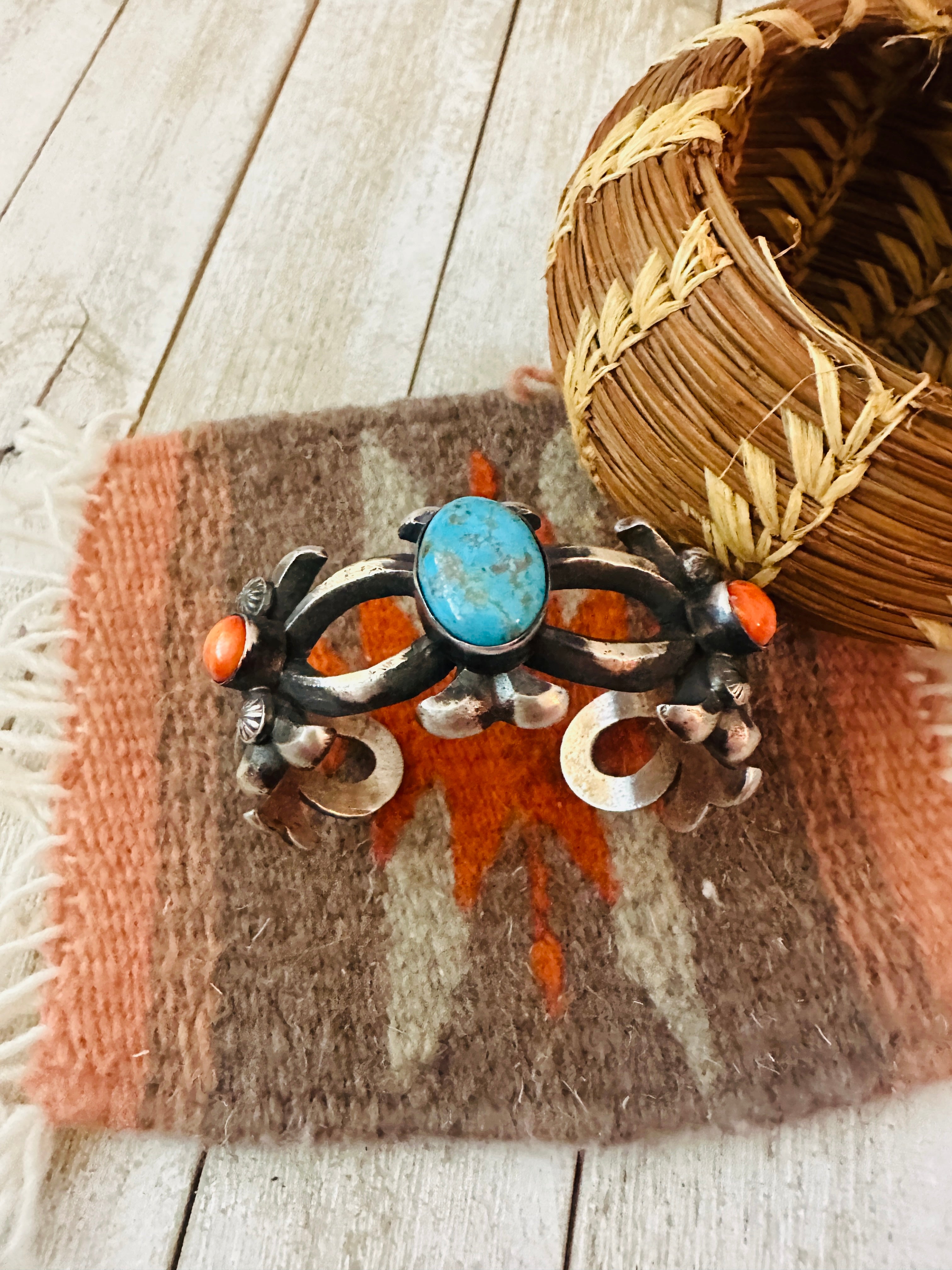 Handcrafted Turquoise, Spiny & Sterling Silver Cuff Bracelet by Chimney Butte