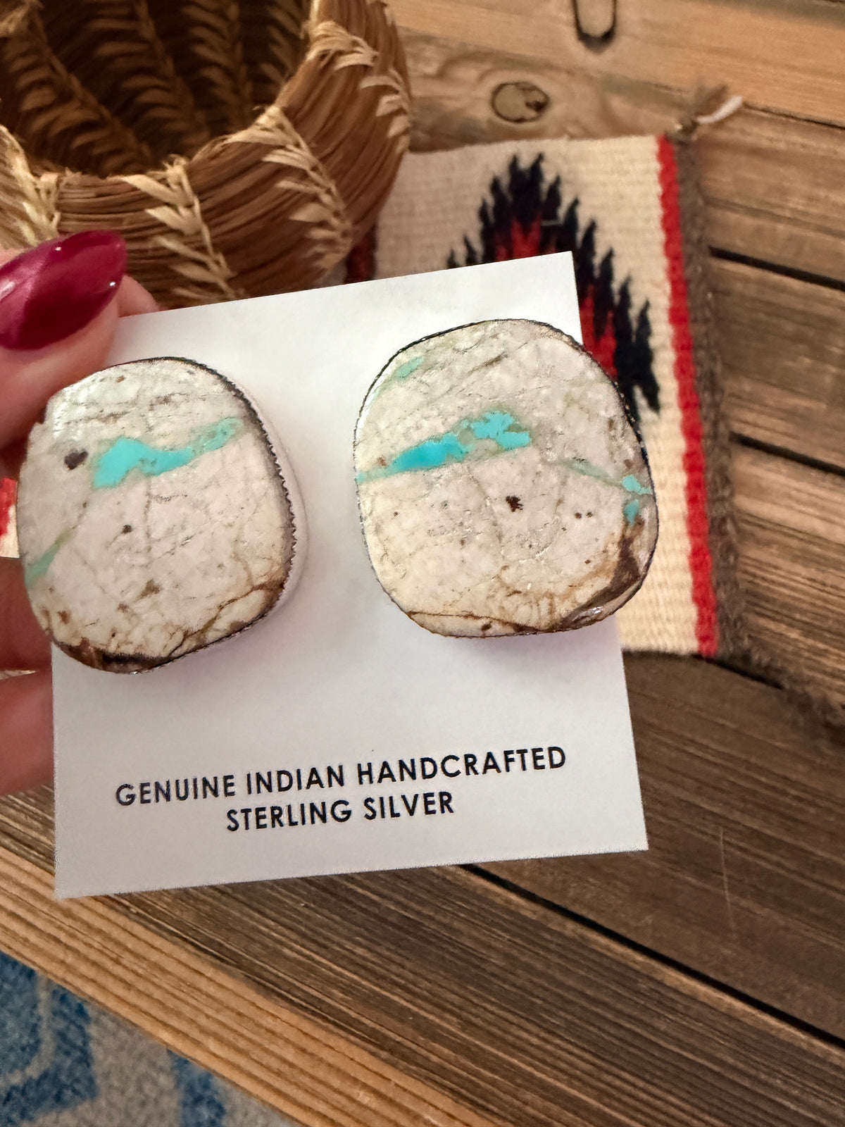 Handcrafted Ribbon Turquoise & Sterling Silver Post Earrings by Lorenzo Arviso Jr.