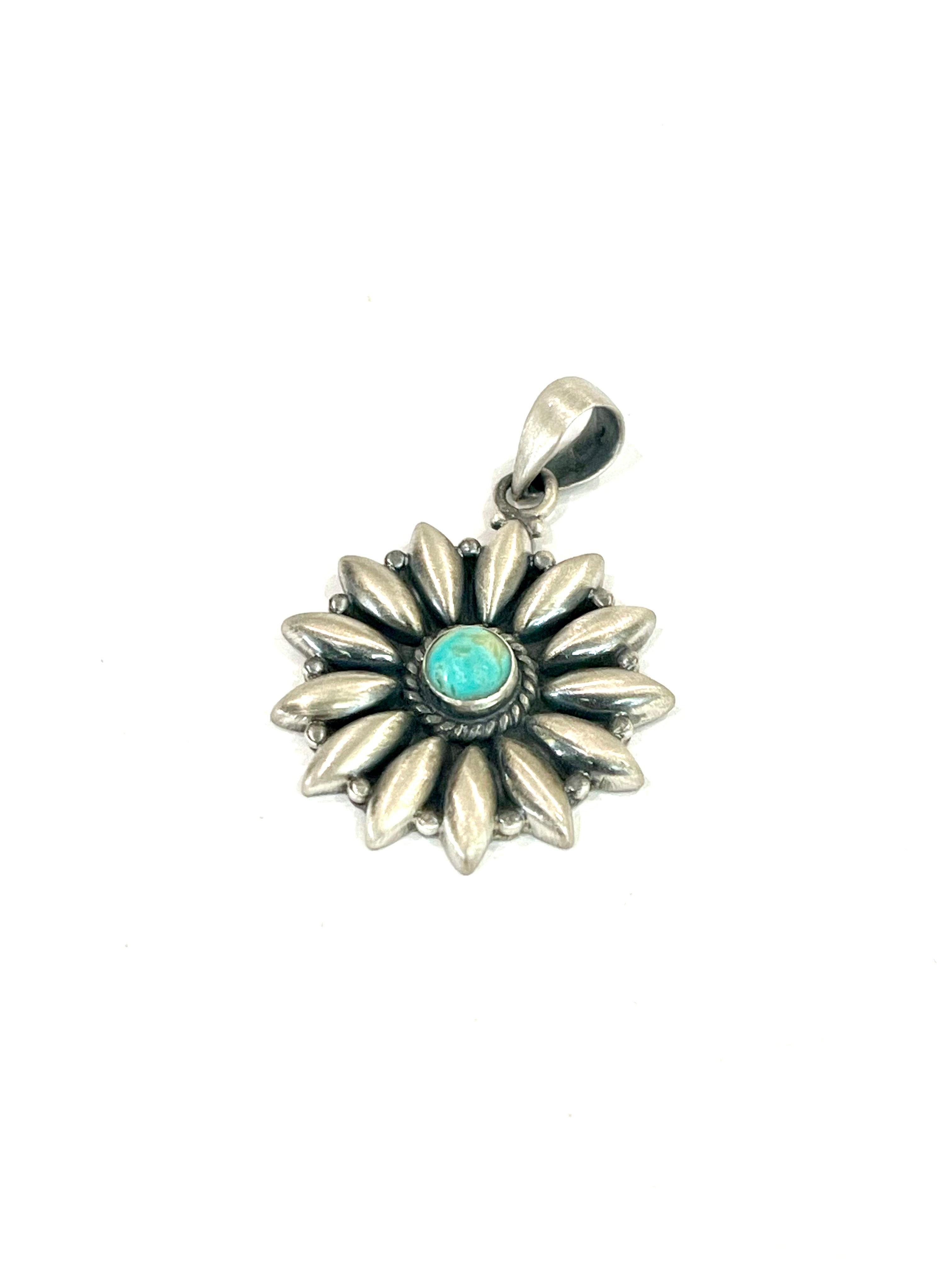 Handmade Sterling Silver Kingman Turquoise Pendant with Signed Nizhoni