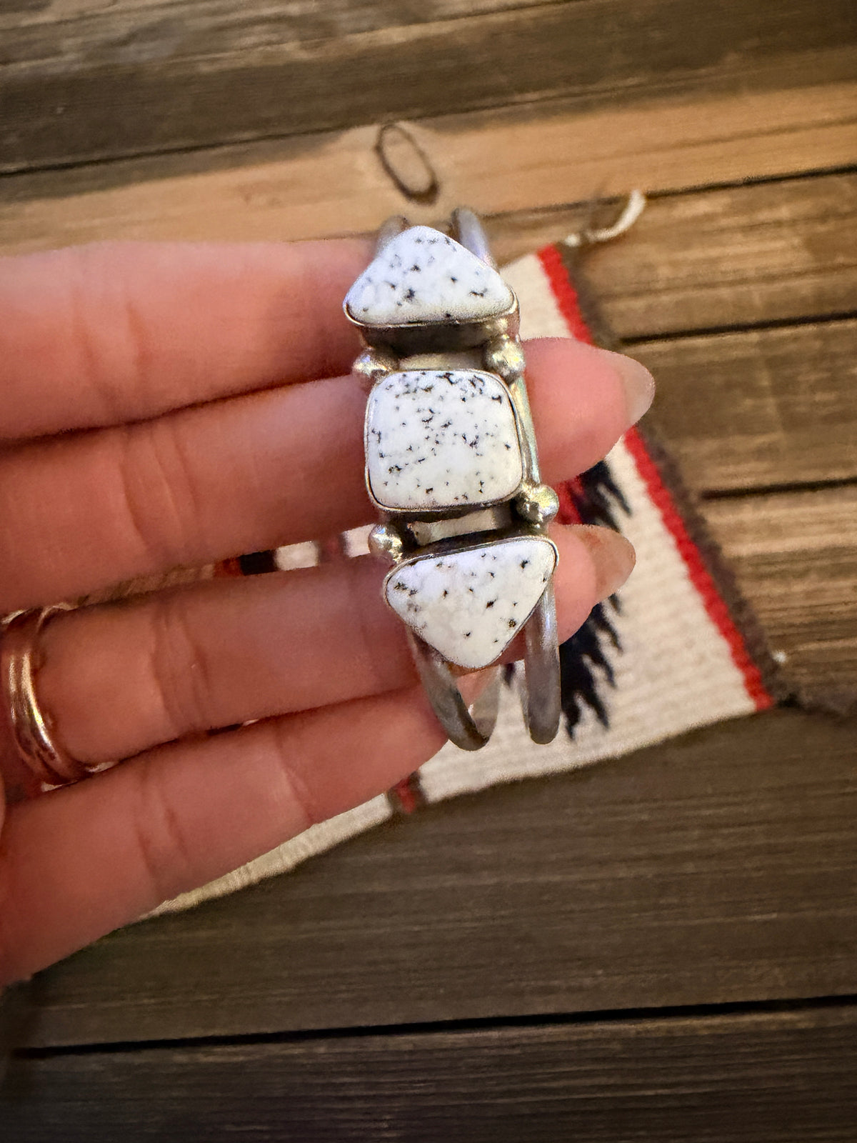 Handcrafted White Buffalo & Sterling Silver Cuff Bracelet by Augustine Largo