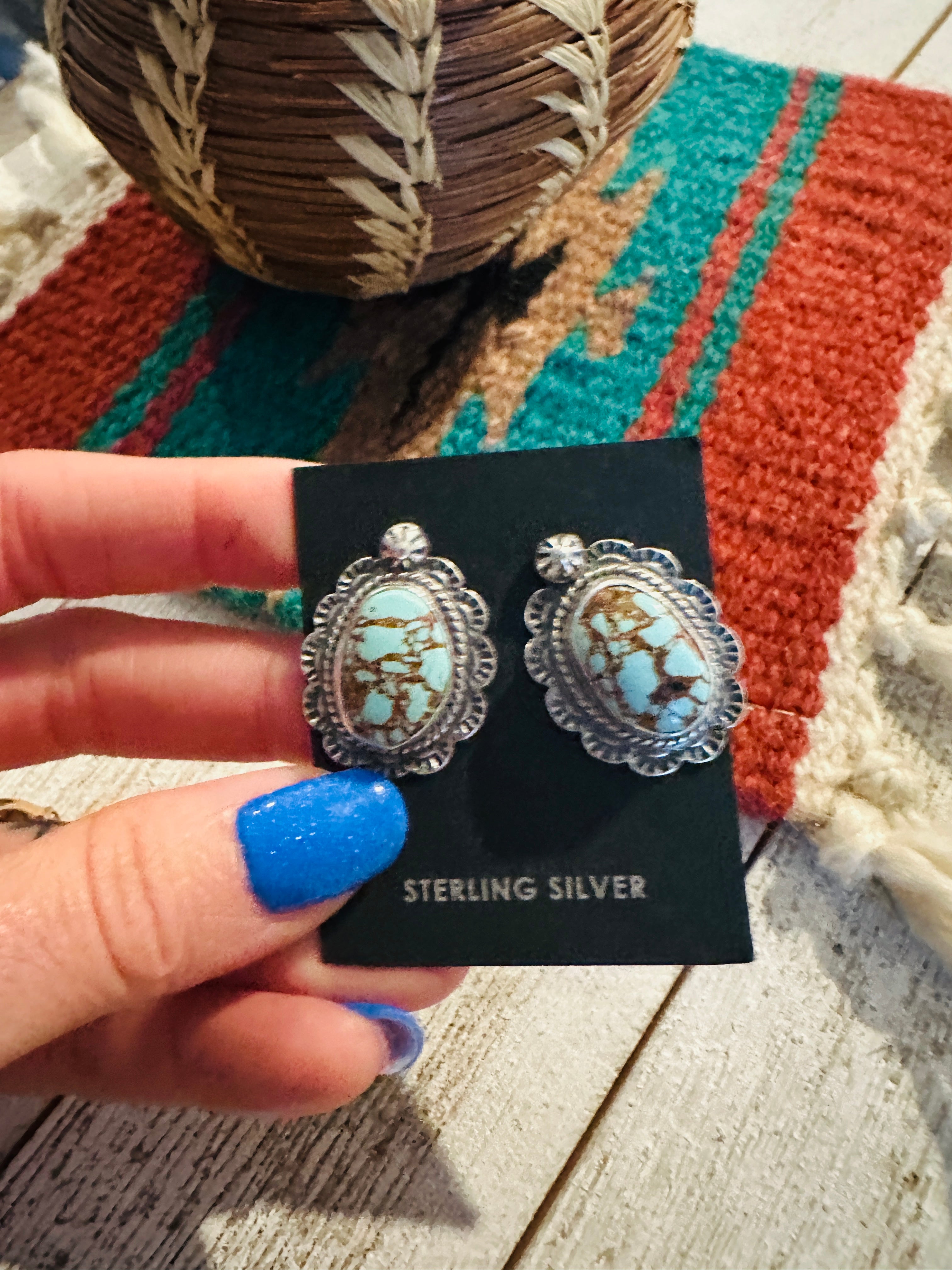 Navajo Number 8 Turquoise & Sterling Silver Concho Post Earrings