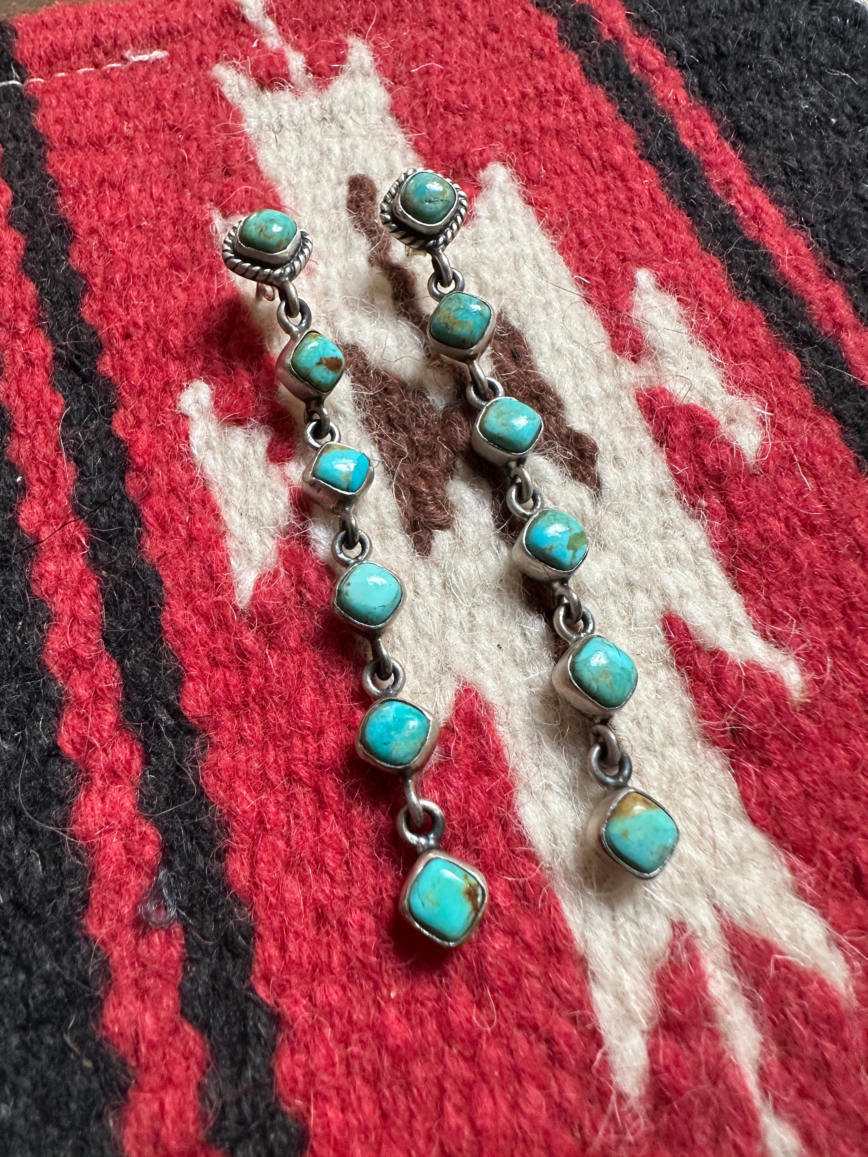 6 Stone Handmade Natural Turquoise and Sterling Silver Dangles