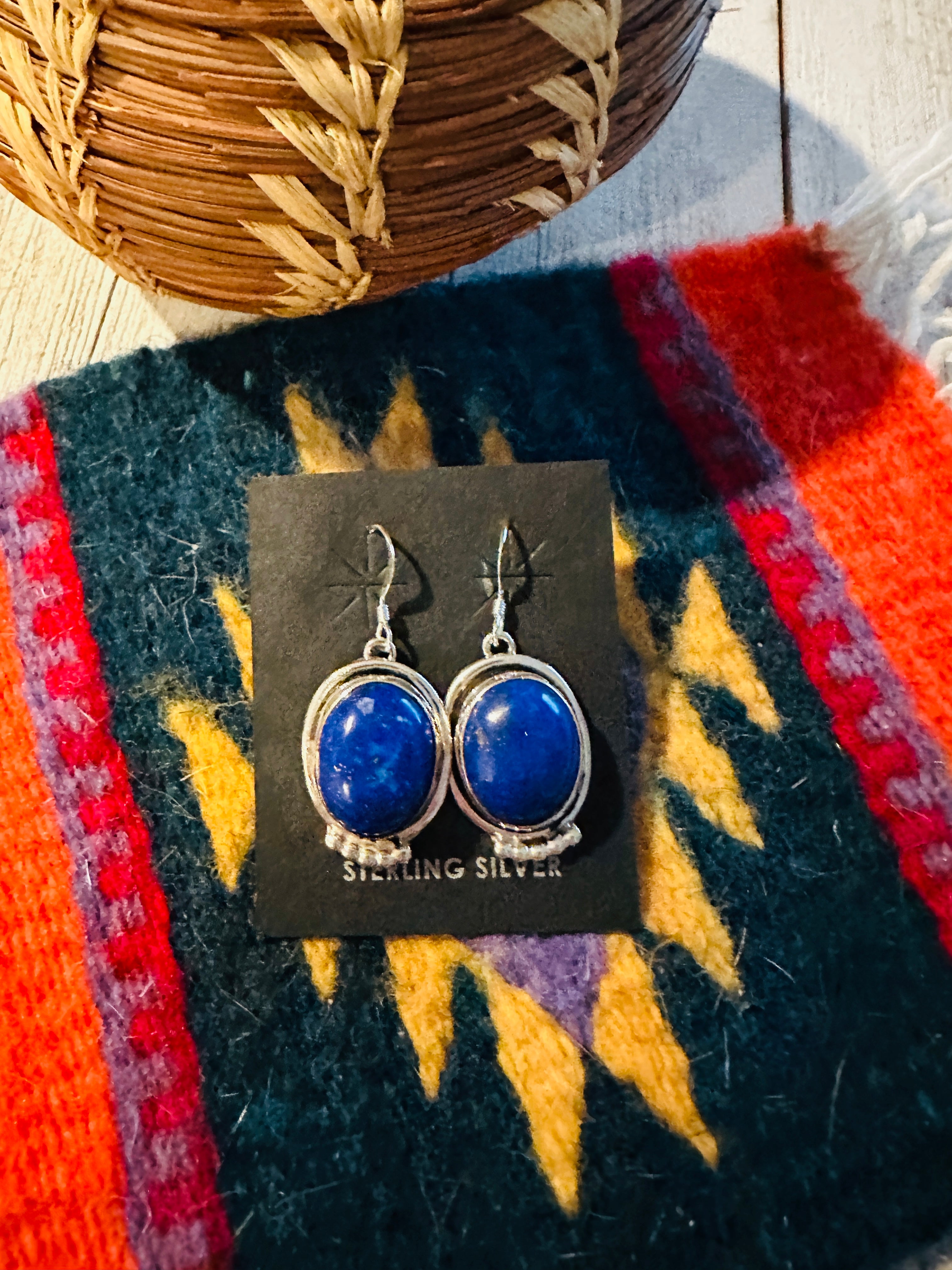 Navajo Lapis and Sterling Silver Dangle Earrings