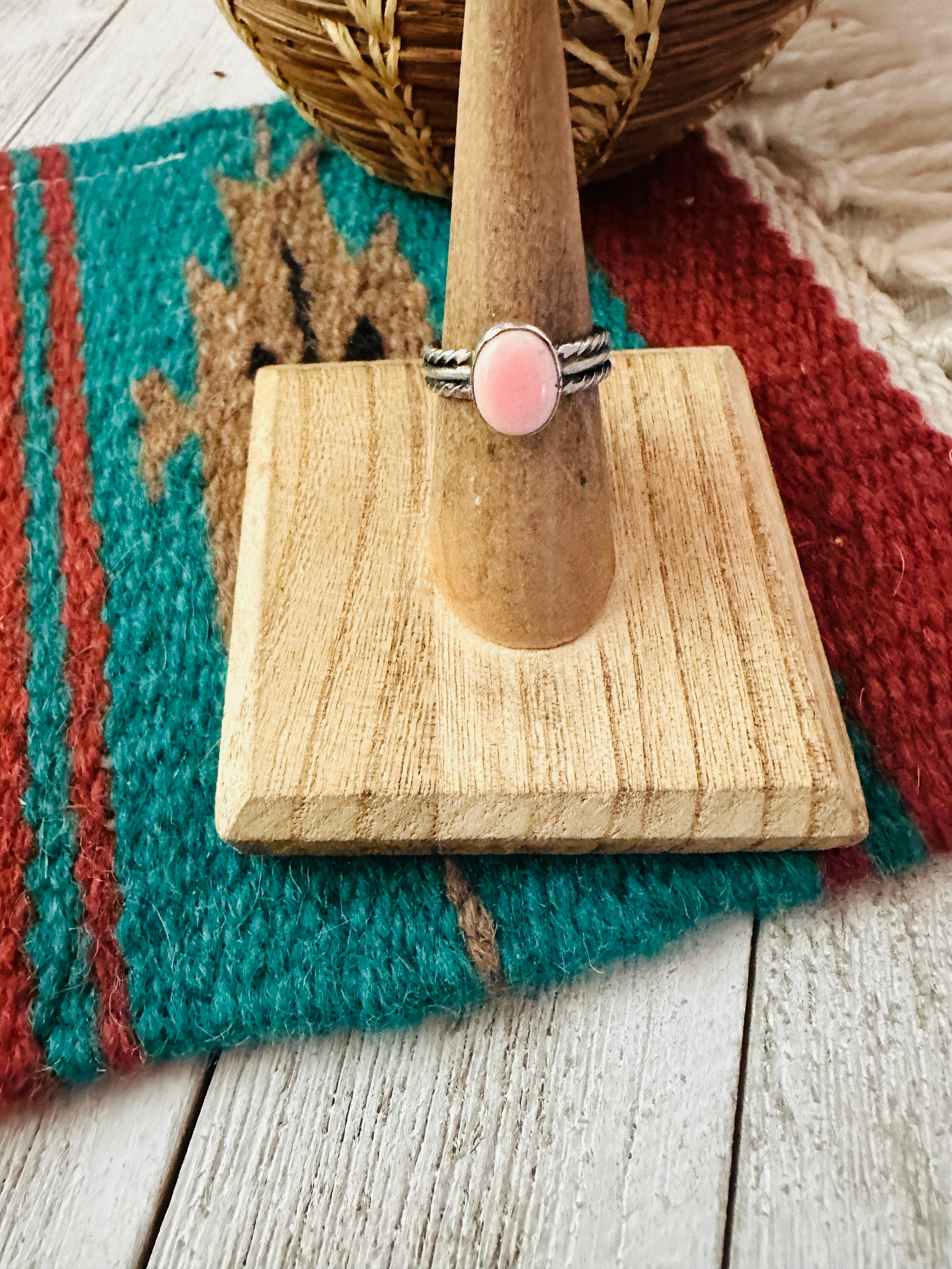 Navajo Sterling Silver & Queen Pink Conch Shell Ring