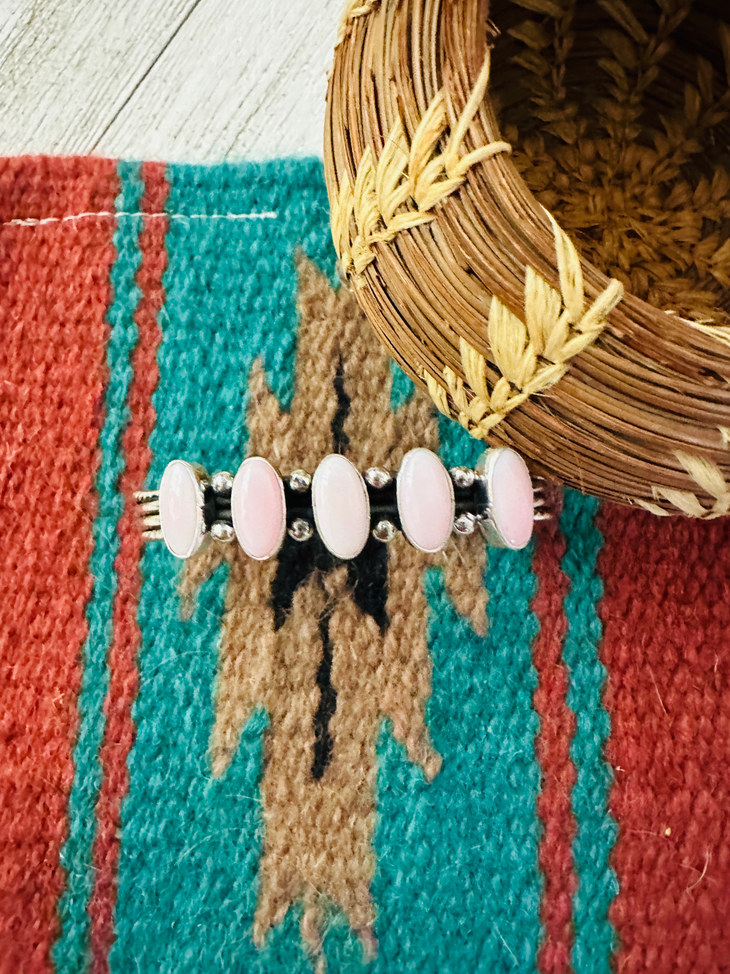 Navajo Queen Pink Conch Shell & Sterling Silver Cuff Bracelet