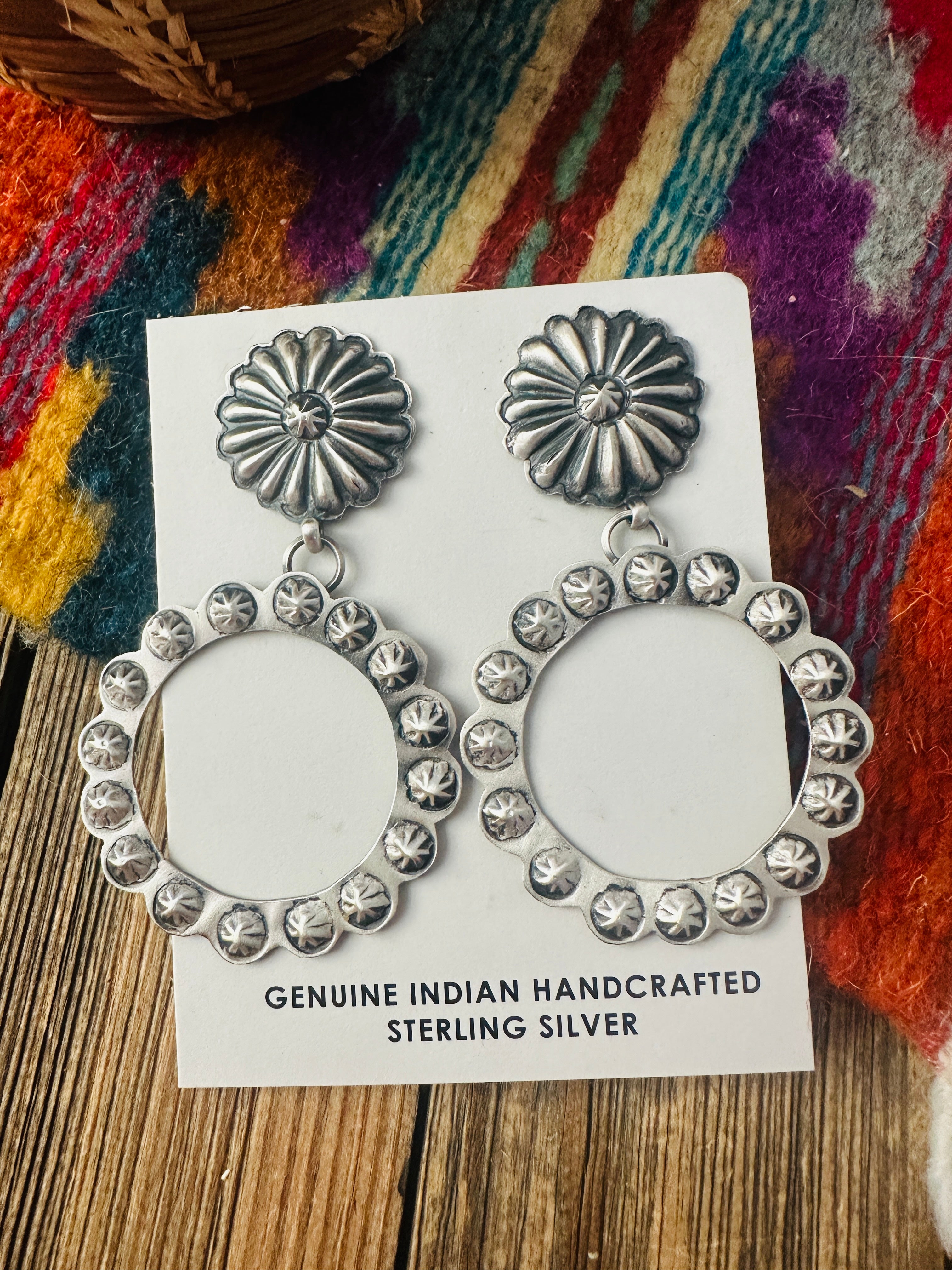 Handcrafted Sterling Silver Concho Dangle Earrings by Eugene Charley