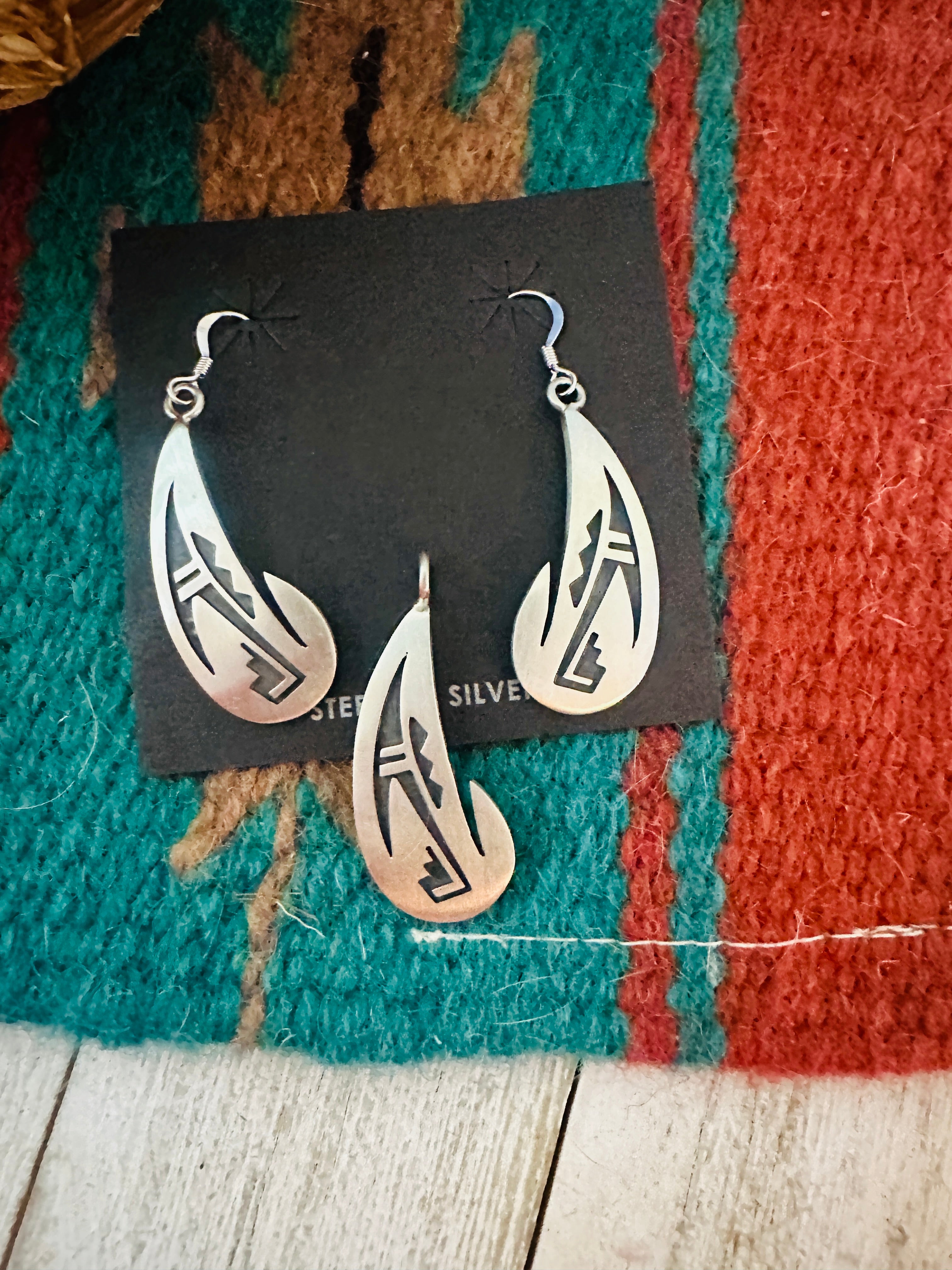 Hopi Sterling Silver Earring And Pendant Set