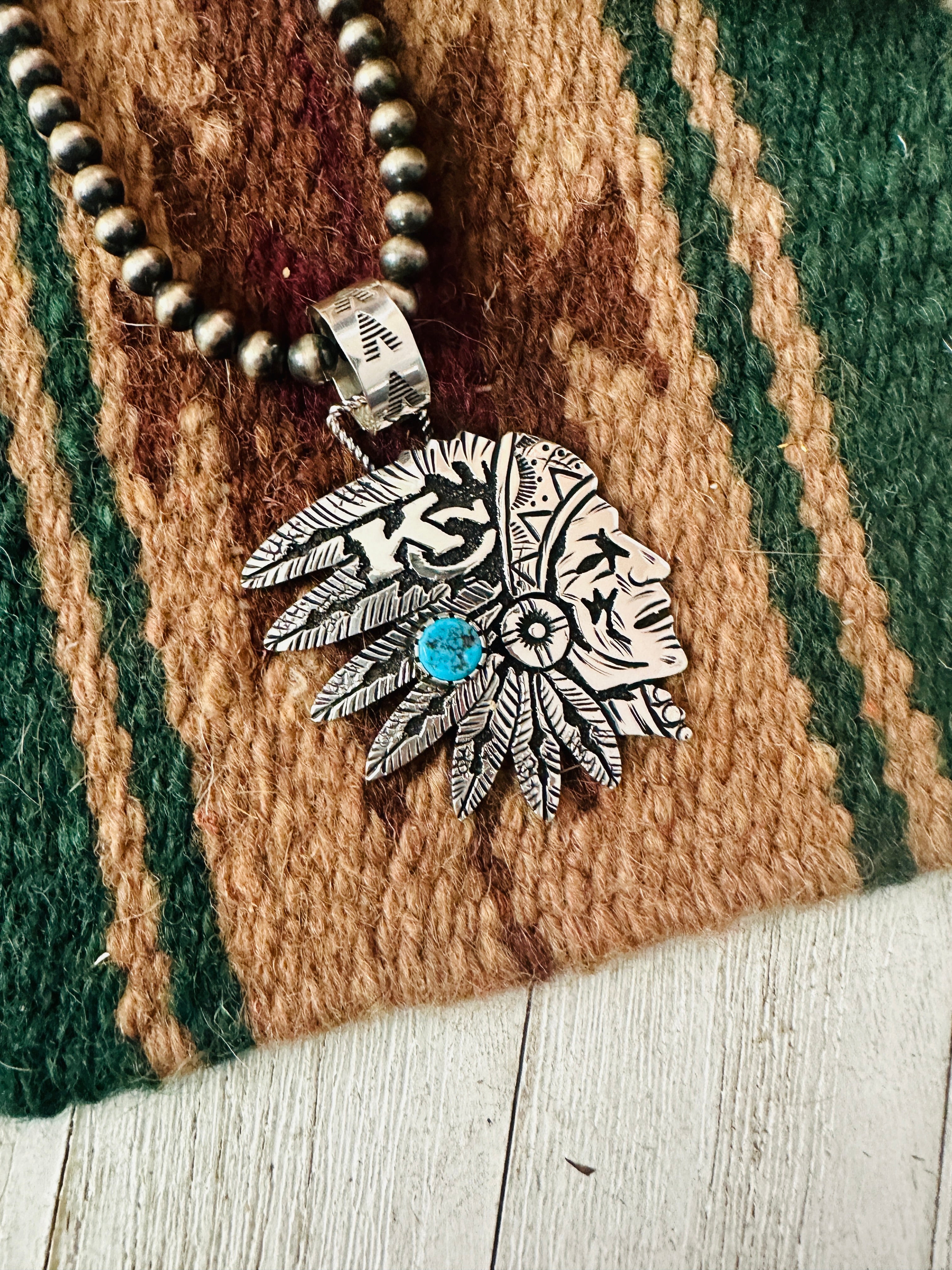 Navajo Turquoise & Sterling Silver Kansas City Chiefs Pendant Signed Richard Singer