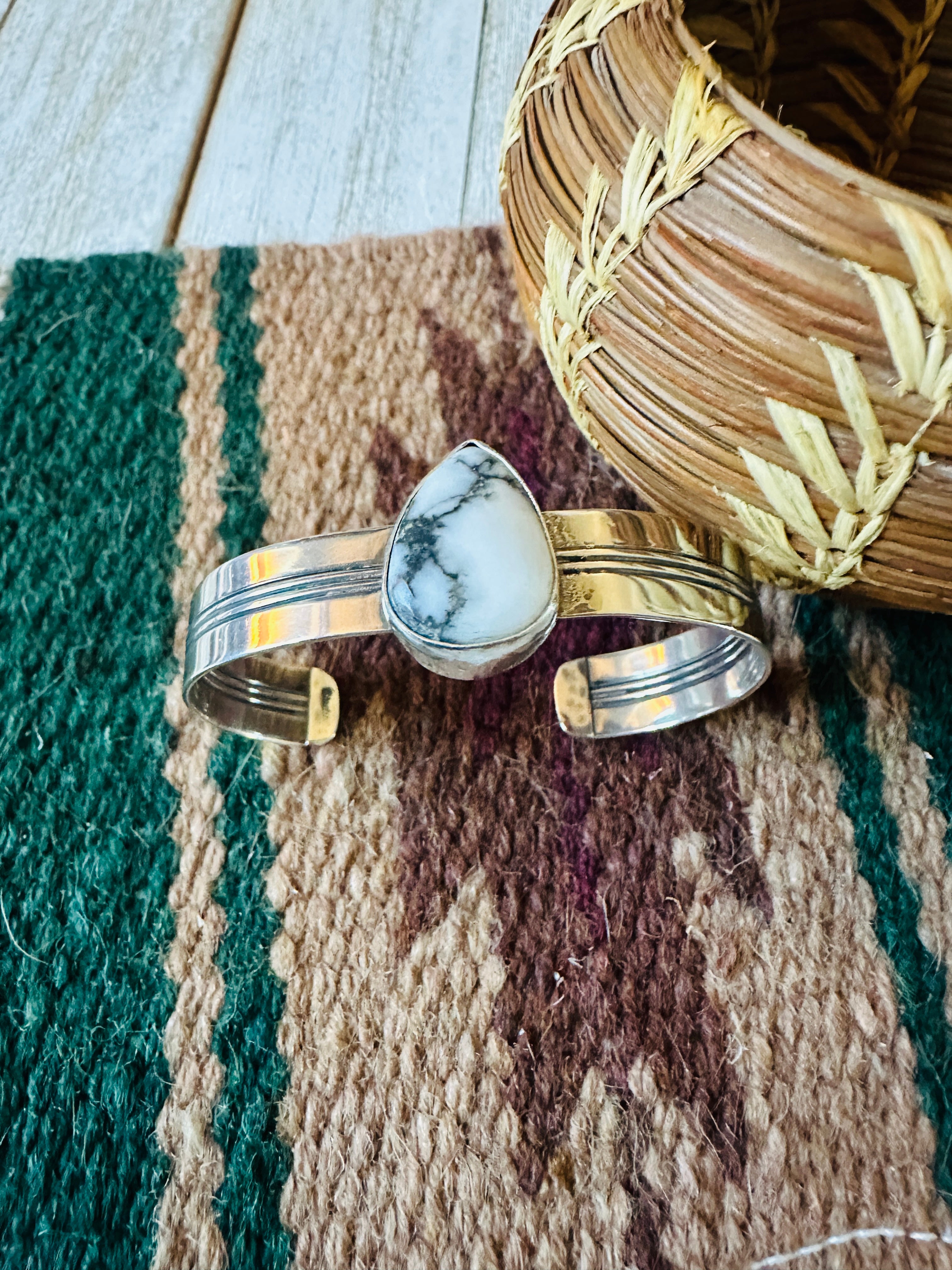 Navajo White Buffalo & Sterling Silver Cuff Bracelet