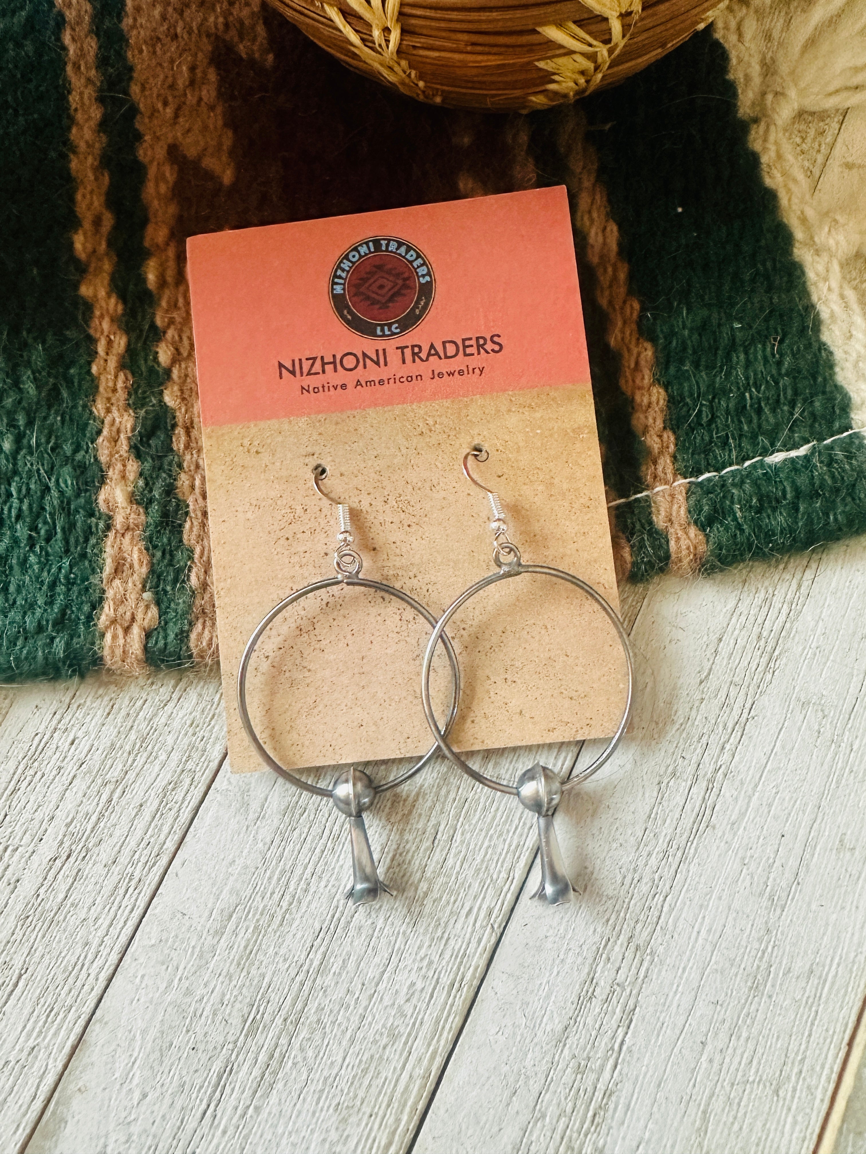 Navajo Sterling Silver Blossom Hoop Earrings