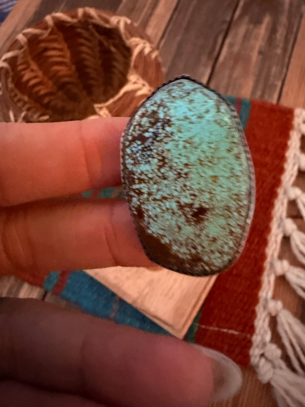 Handcrafted Number 8 Turquoise & Sterling Silver Adjustable Ring by Leslie Nez