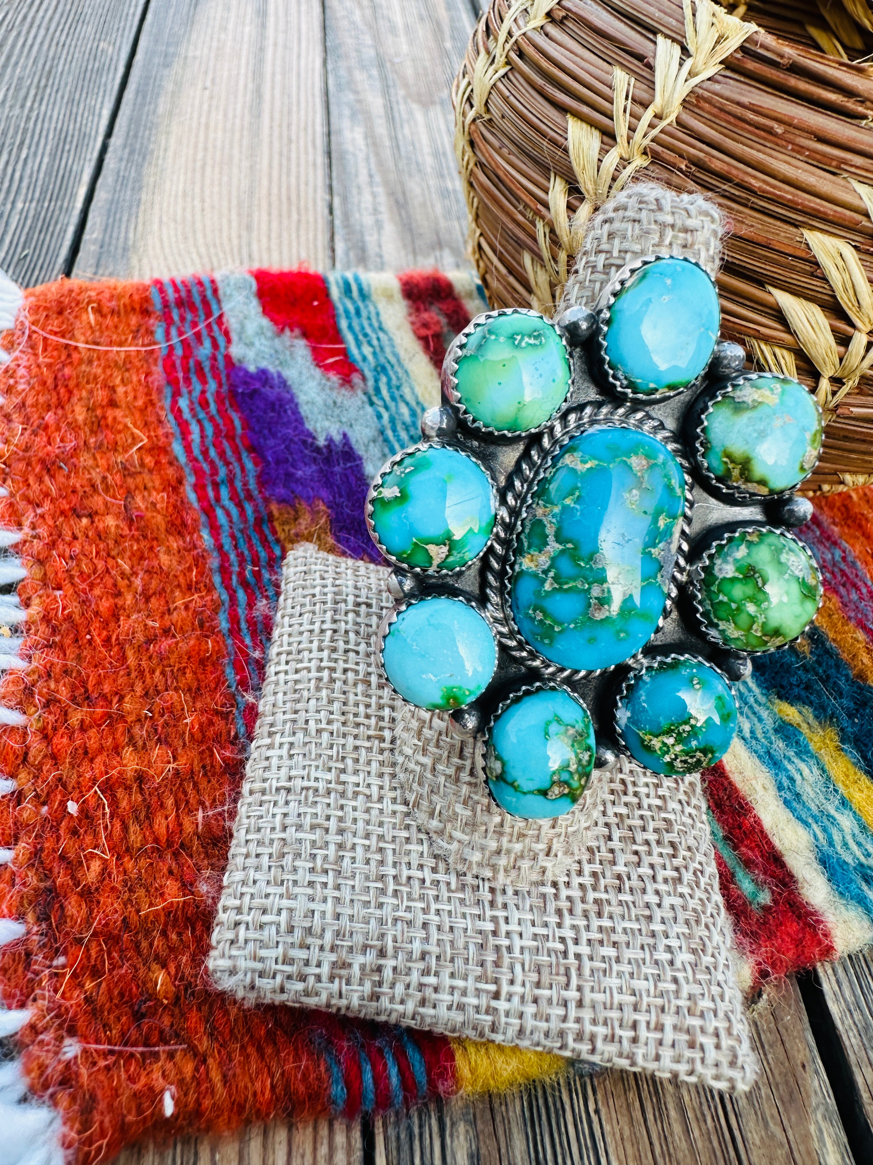 Handcrafted Sonoran Mountain Turquoise & Sterling Silver Adjustable Cluster Ring