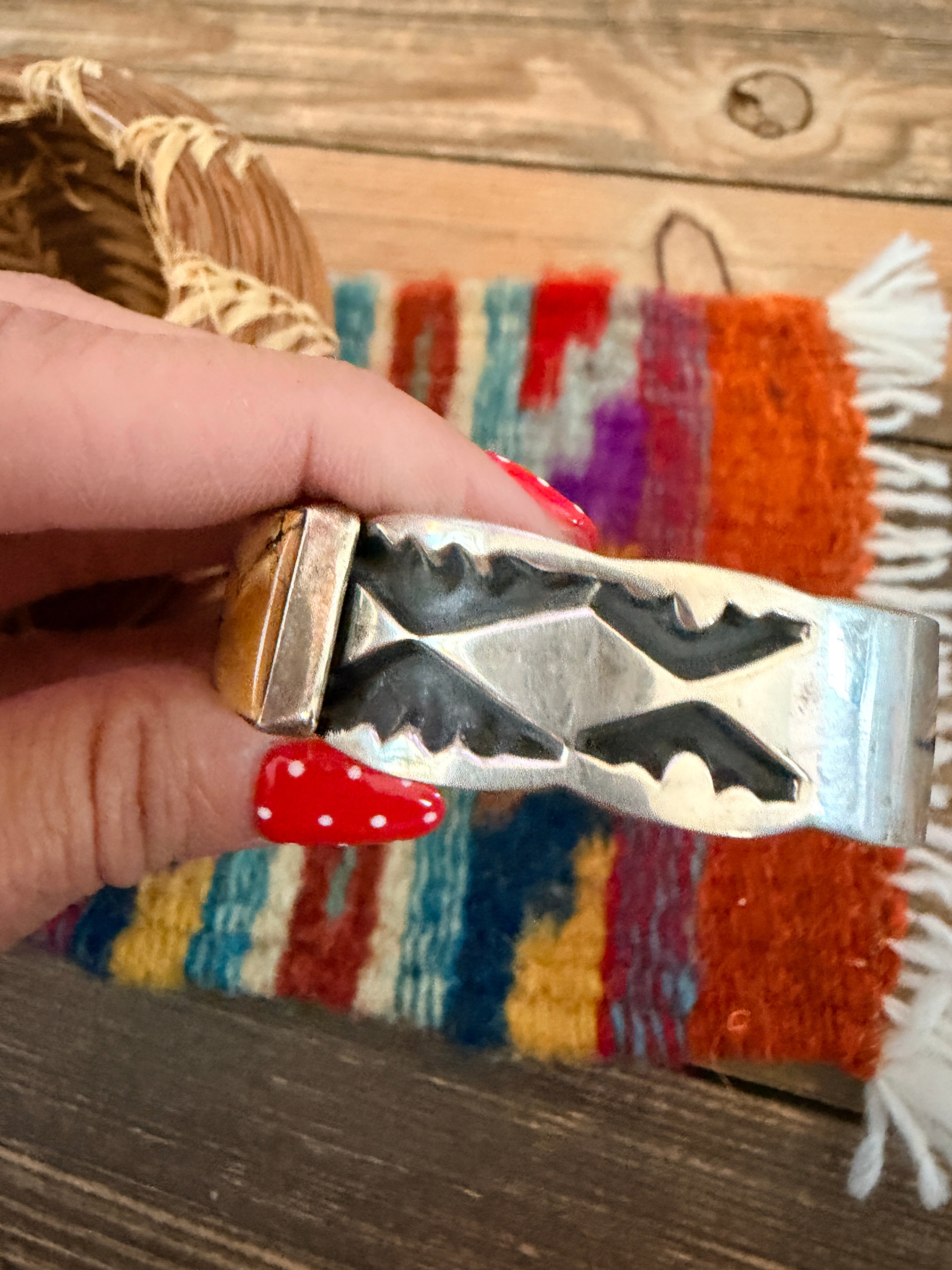 Handcrafted Tibetan Turquoise & Sterling Silver Cuff Bracelet by Nora Bill