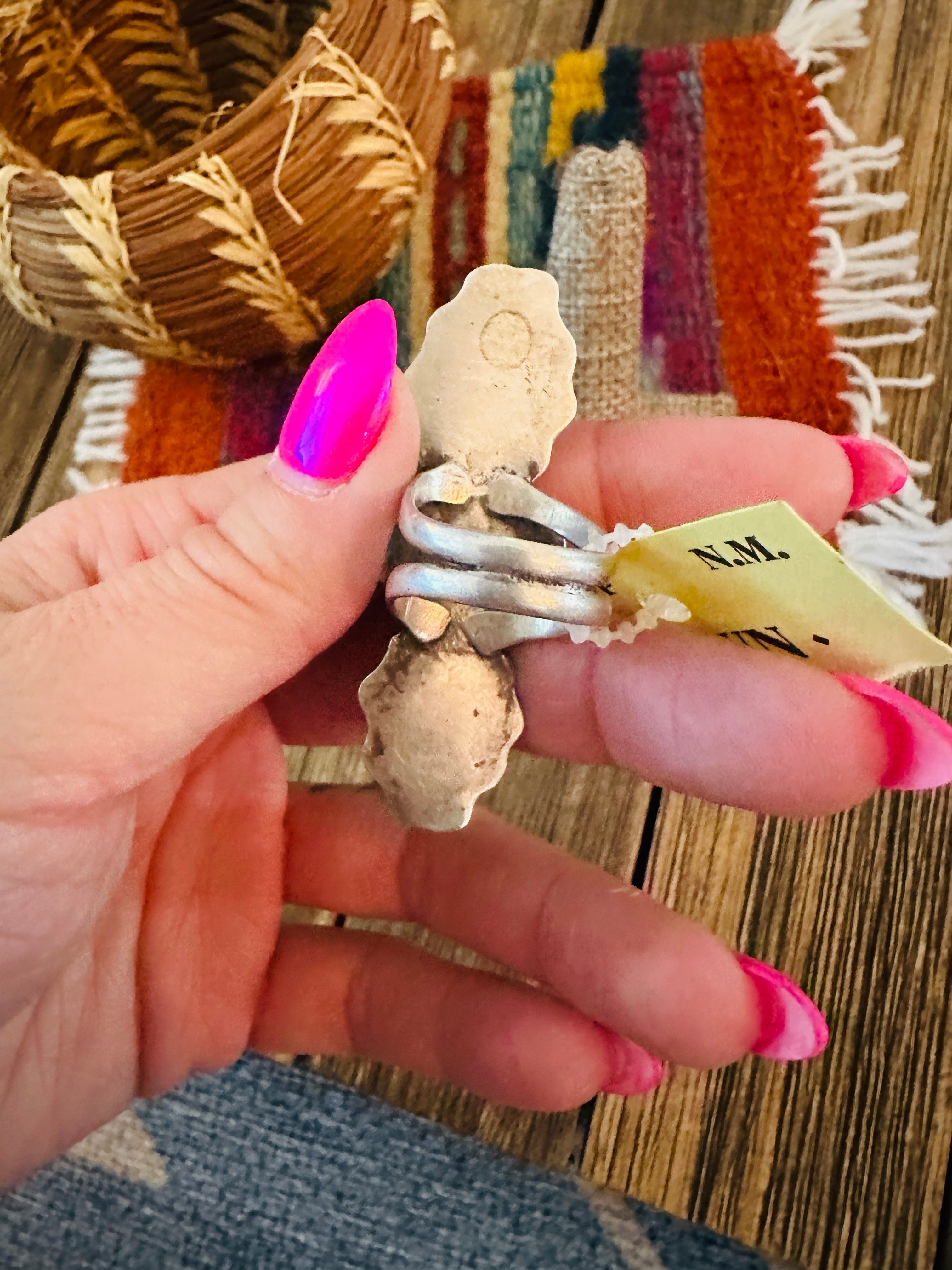 Old Pawn Handcrafted Turquoise & Sterling Silver Ring Size 6.25