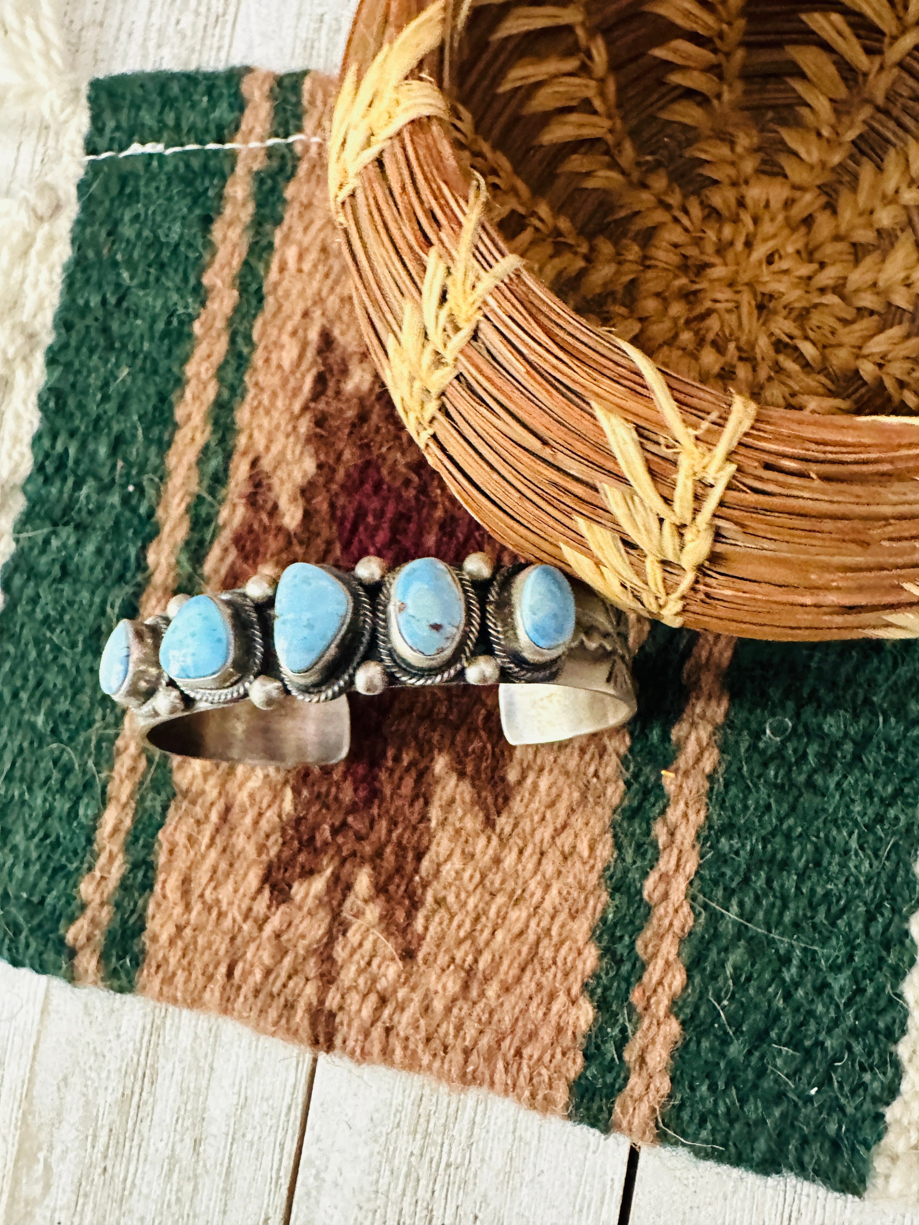 Navajo Golden Hills Turquoise & Sterling Silver Cuff Bracelet