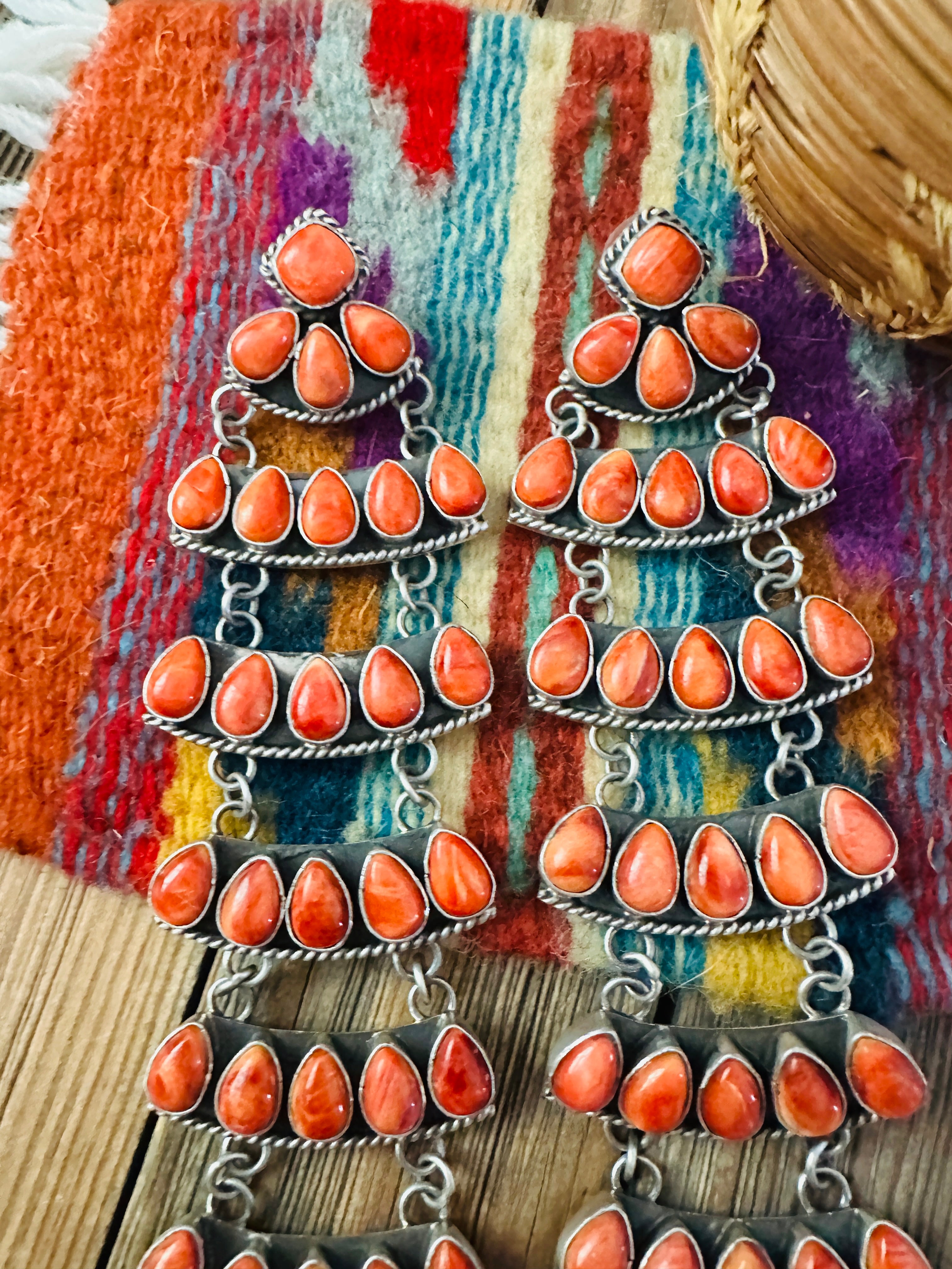 Handcrafted Orange Spiny Oyster & Sterling Silver Chandelier Dangle Earrings by Charles Johnson