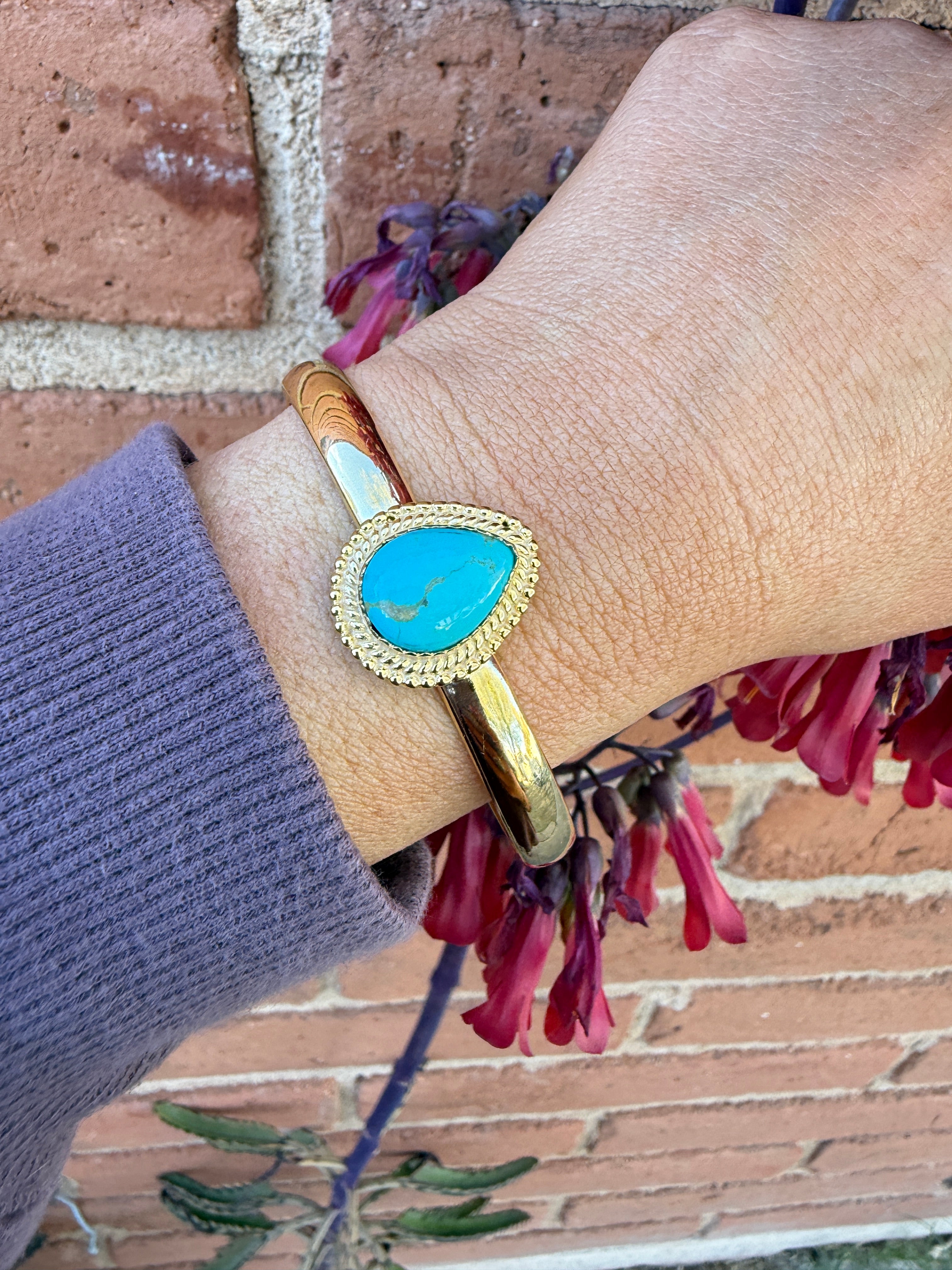 “The Golden Collection” Handmade Gold Plated Sterling Silver Natural Sonoran Mountain Turquoise Bracelet style 10