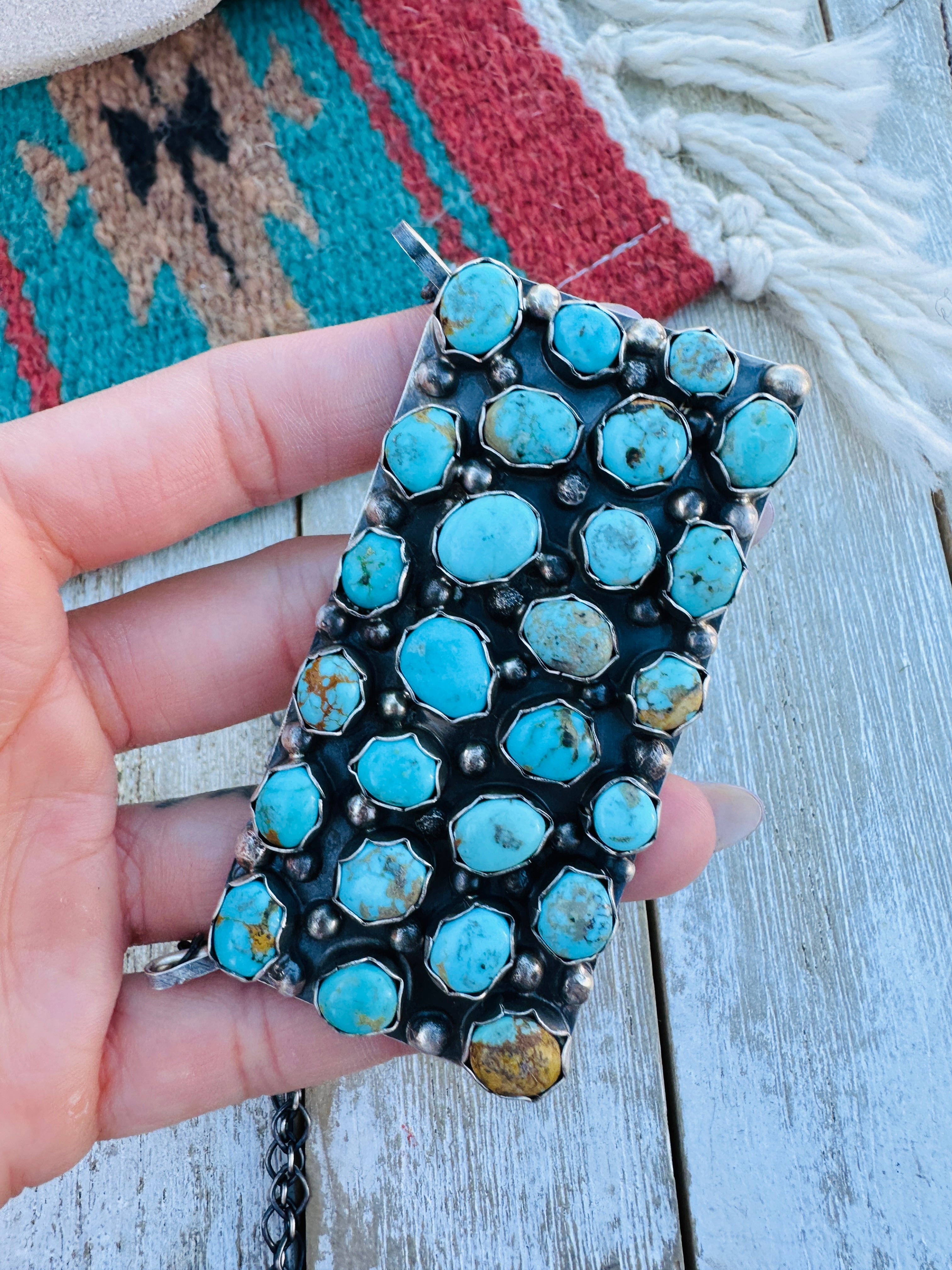 Handcrafted Turquoise & Sterling Silver Cluster Necklace