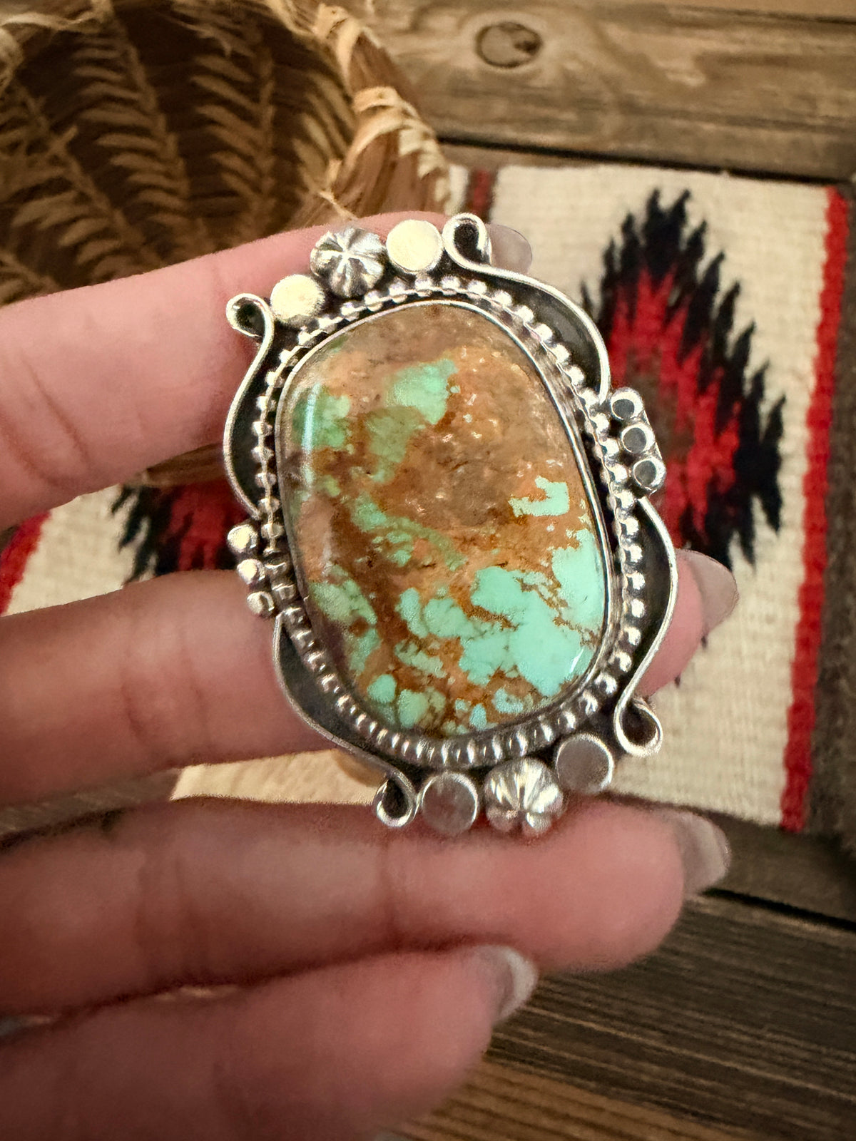 Handcrafted Royston Turquoise & Sterling Silver Ring 9.75 by Rosella Paxson