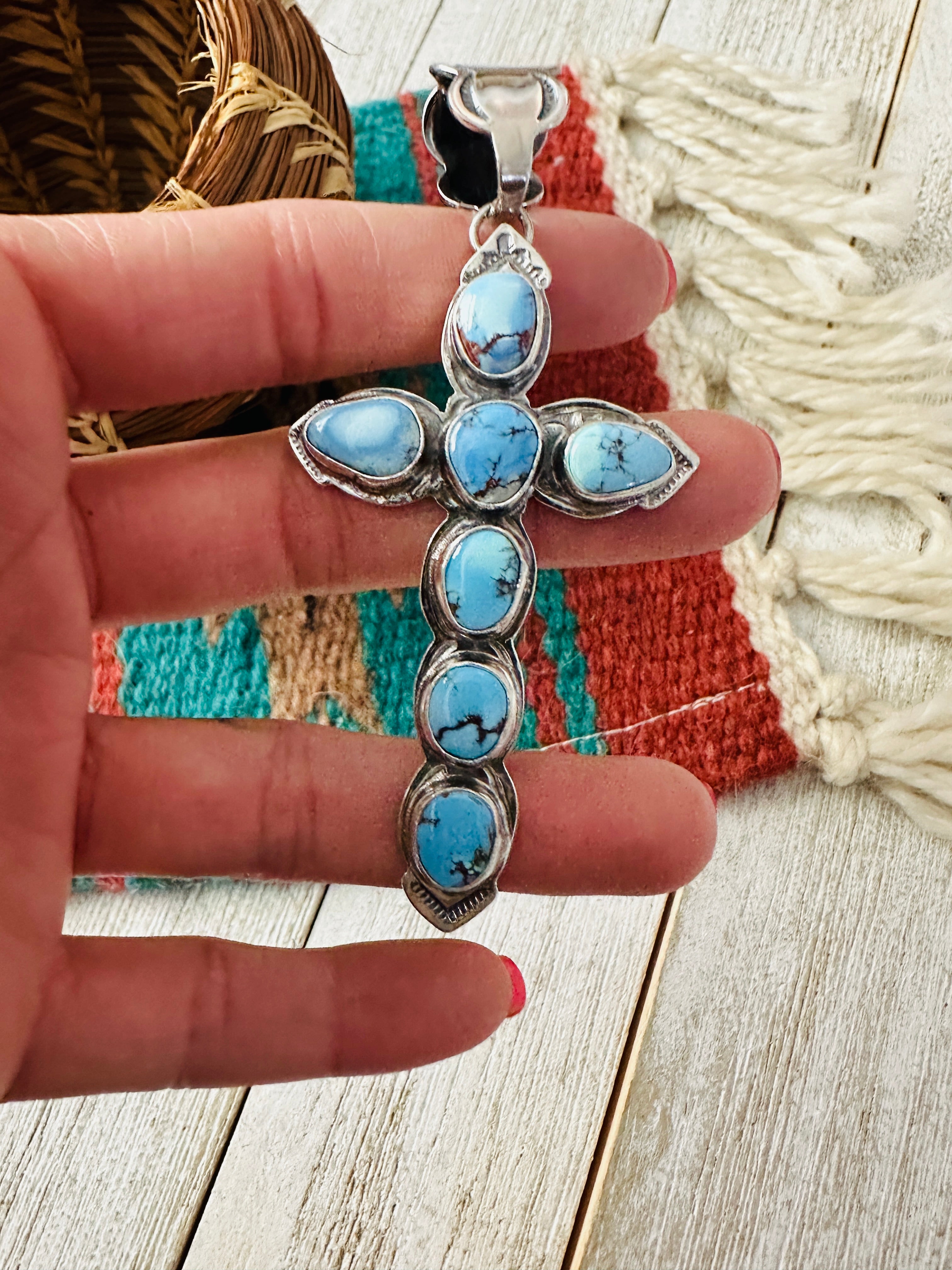 Navajo Sterling Silver & Golden Hills Turquoise Cross Pendant