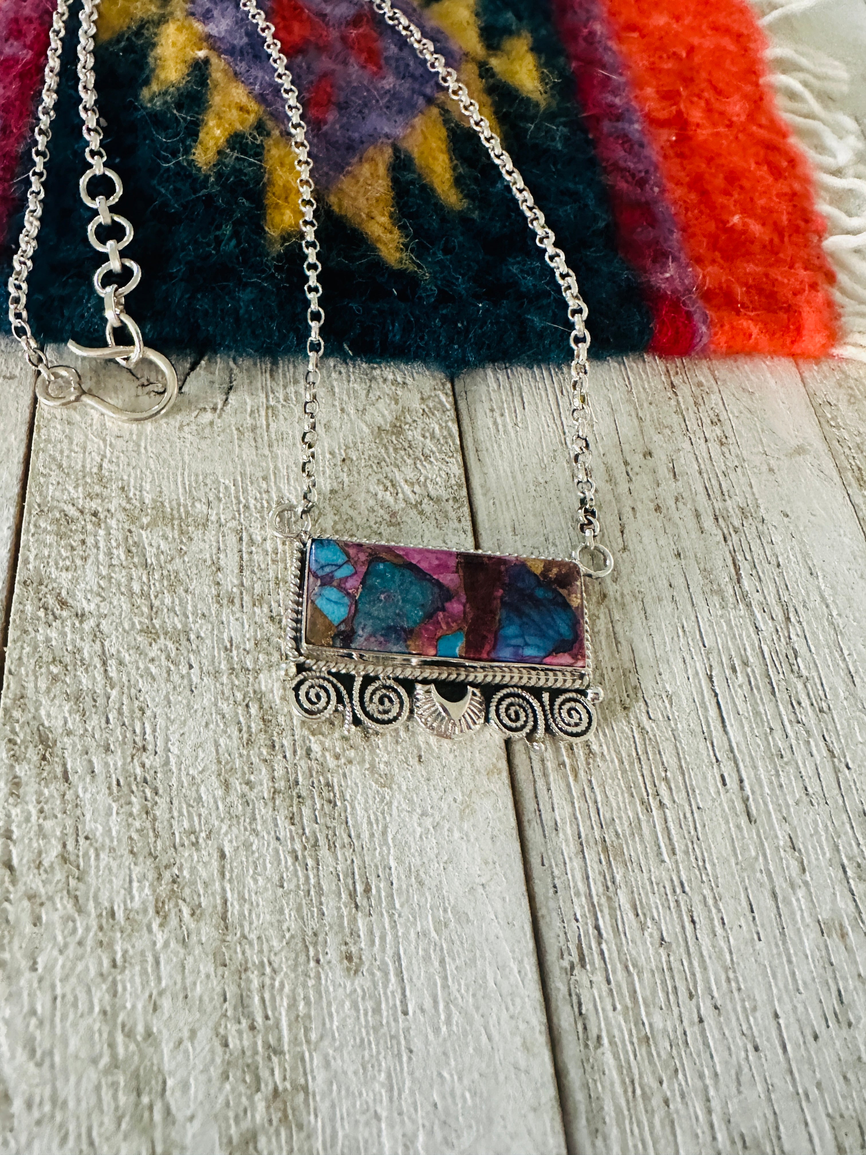 Handmade Sterling Silver & Pink Dream Mojave Bar Necklace