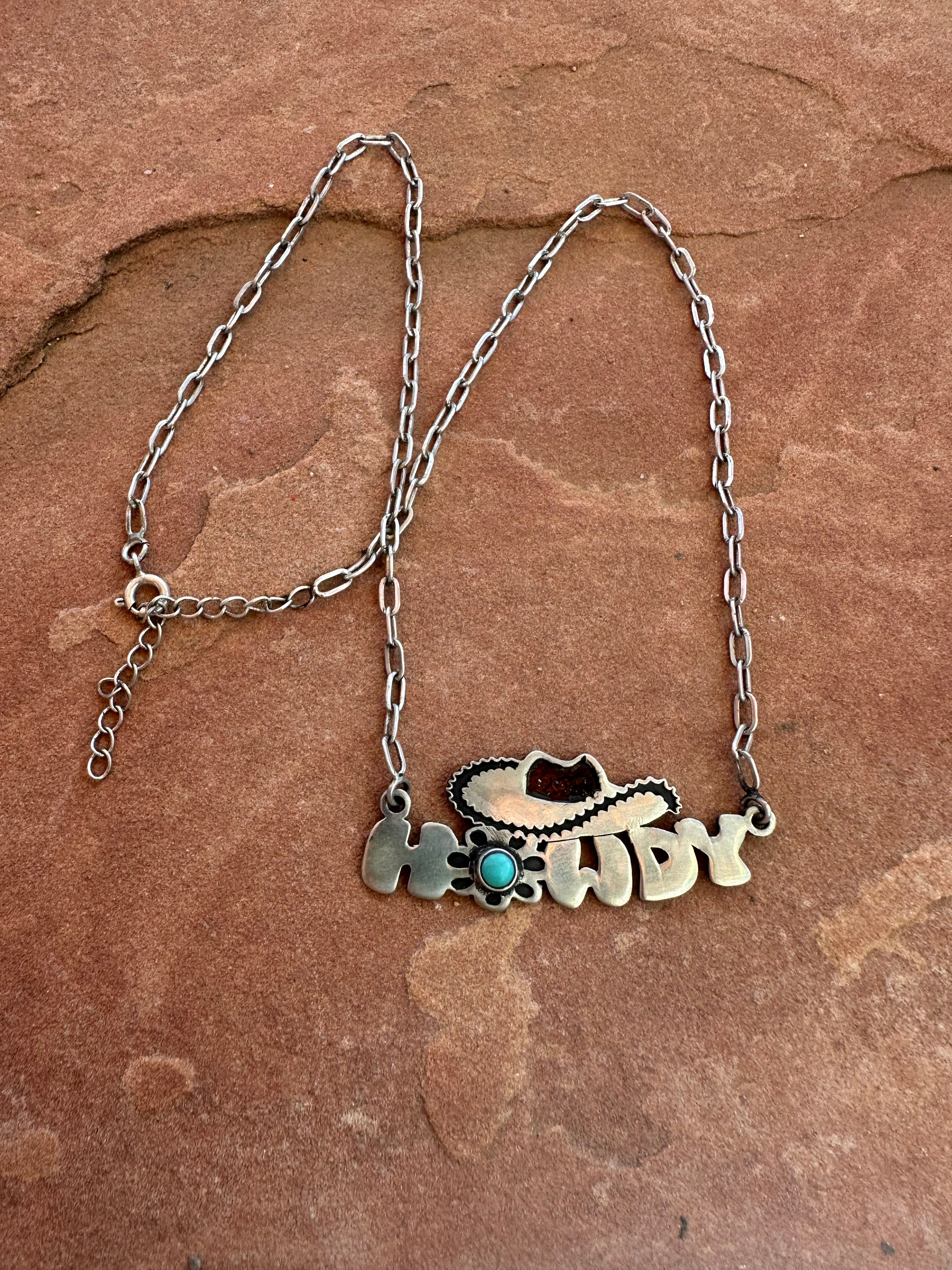 HOWDY Handmade Sterling Silver & Turquoise Necklaes 14-16”