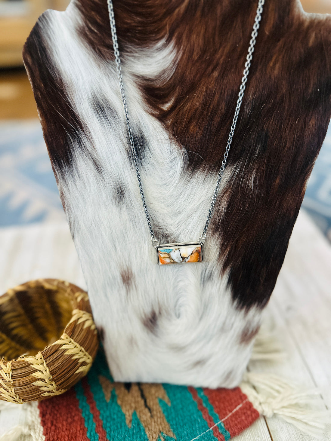 Handcrafted Spice & Sterling Silver Bar Necklace 18"