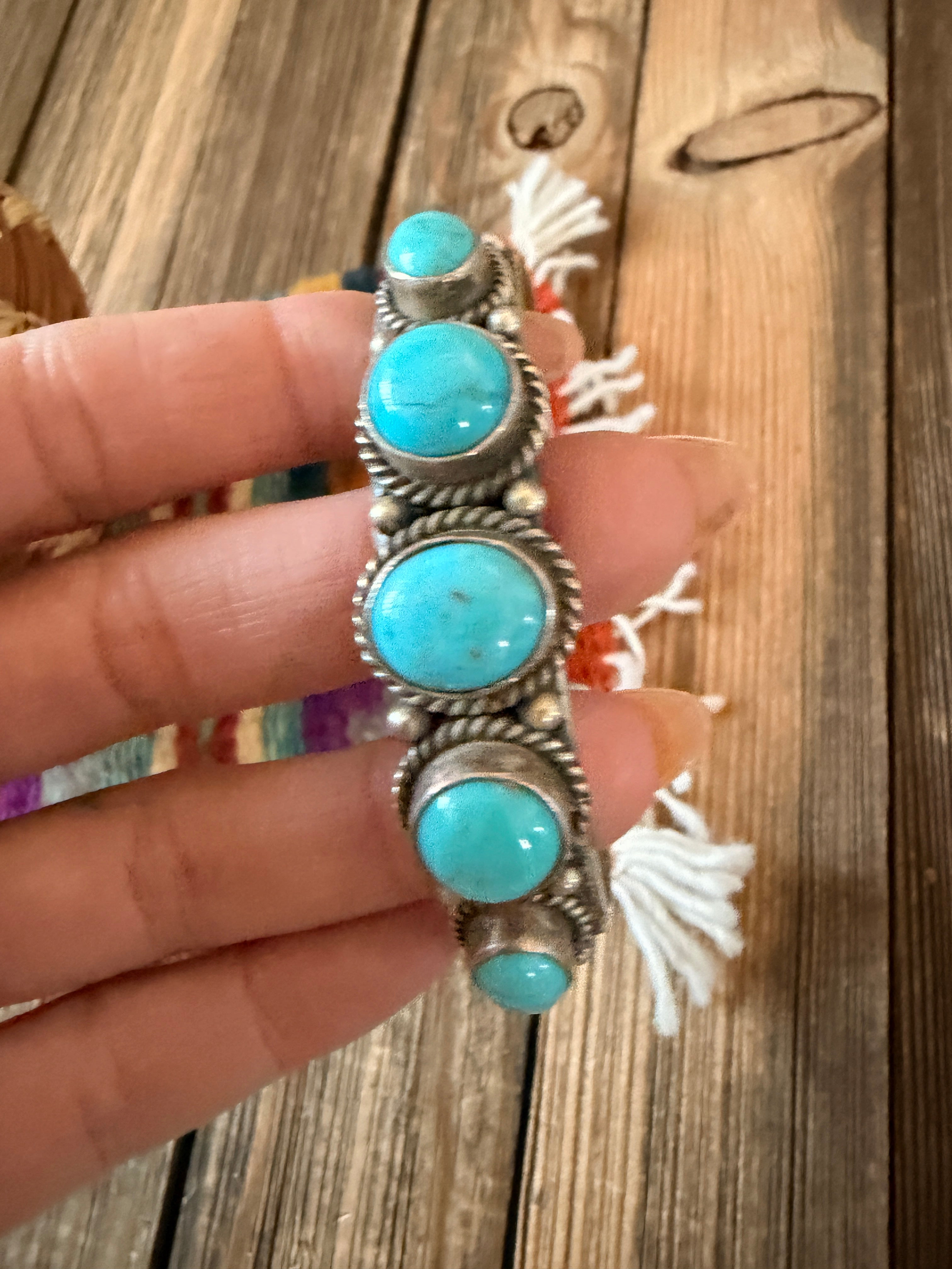 Handcrafted Turquoise & Sterling Silver Cuff Bracelet By M&R Calladitto