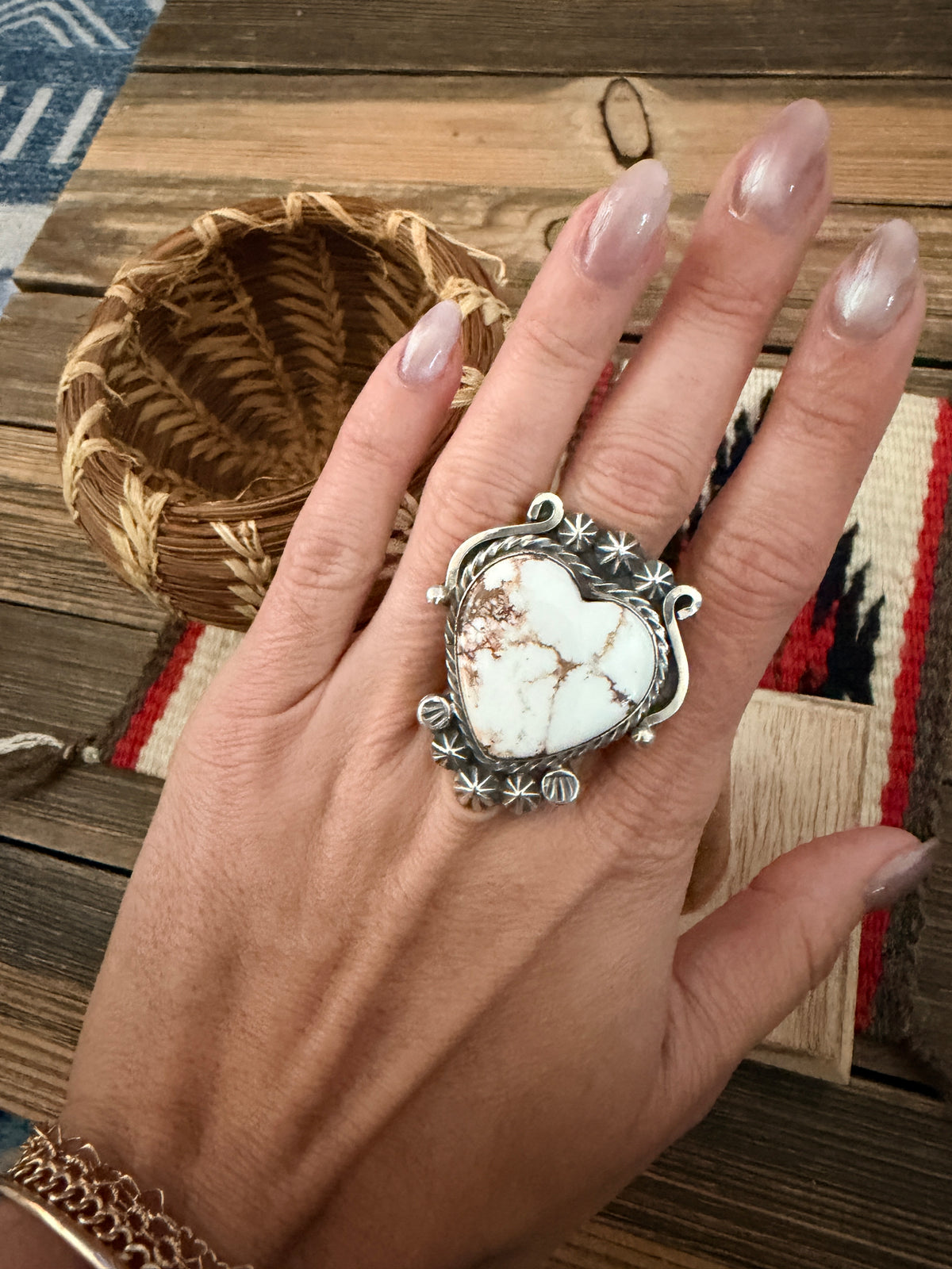 Handcrafted Wild Horse & Sterling Silver Heart Ring 10 by Rosella Paxson
