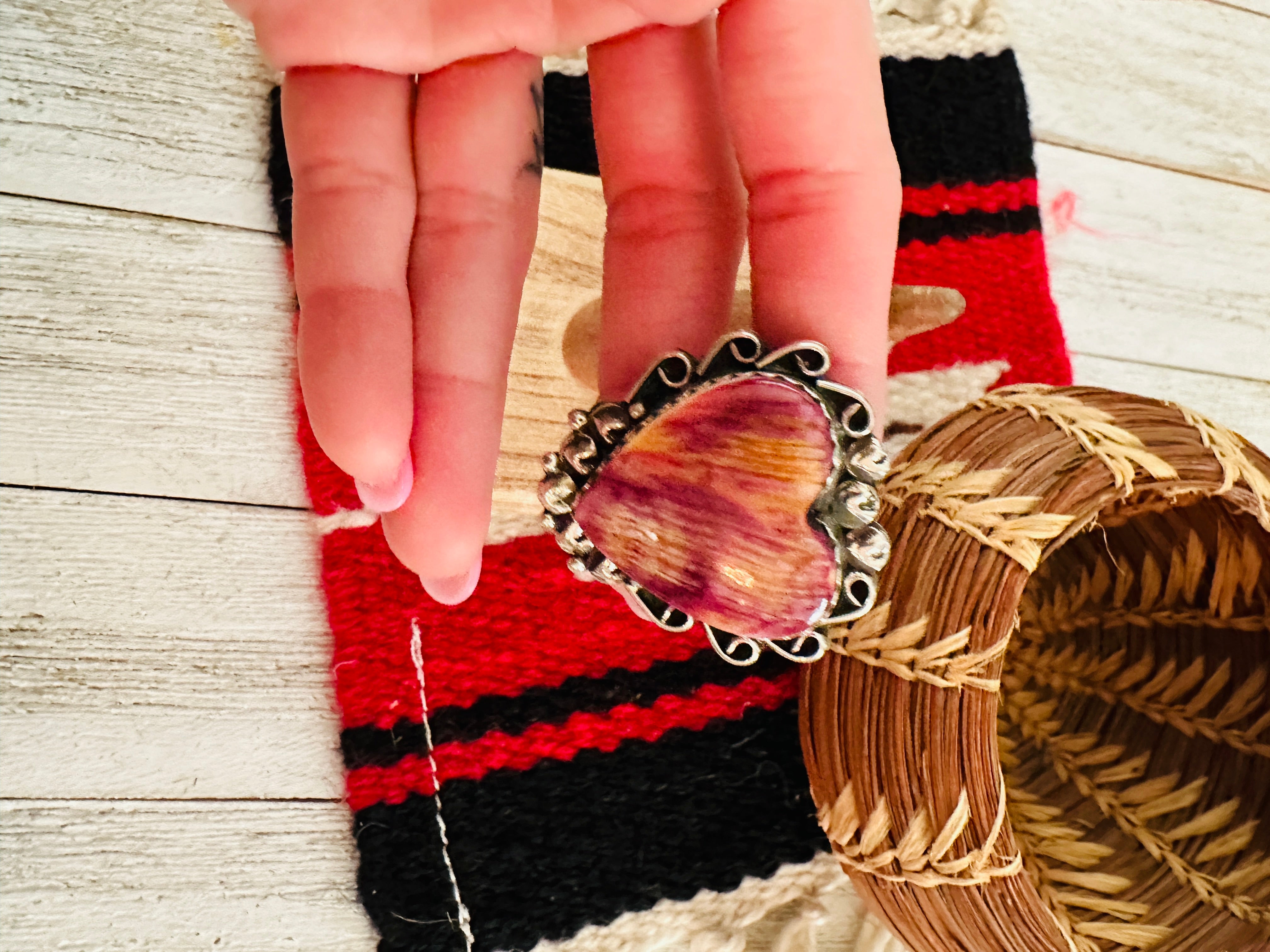 Navajo Purple Spiny & Sterling Silver Heart Ring Size 9.5