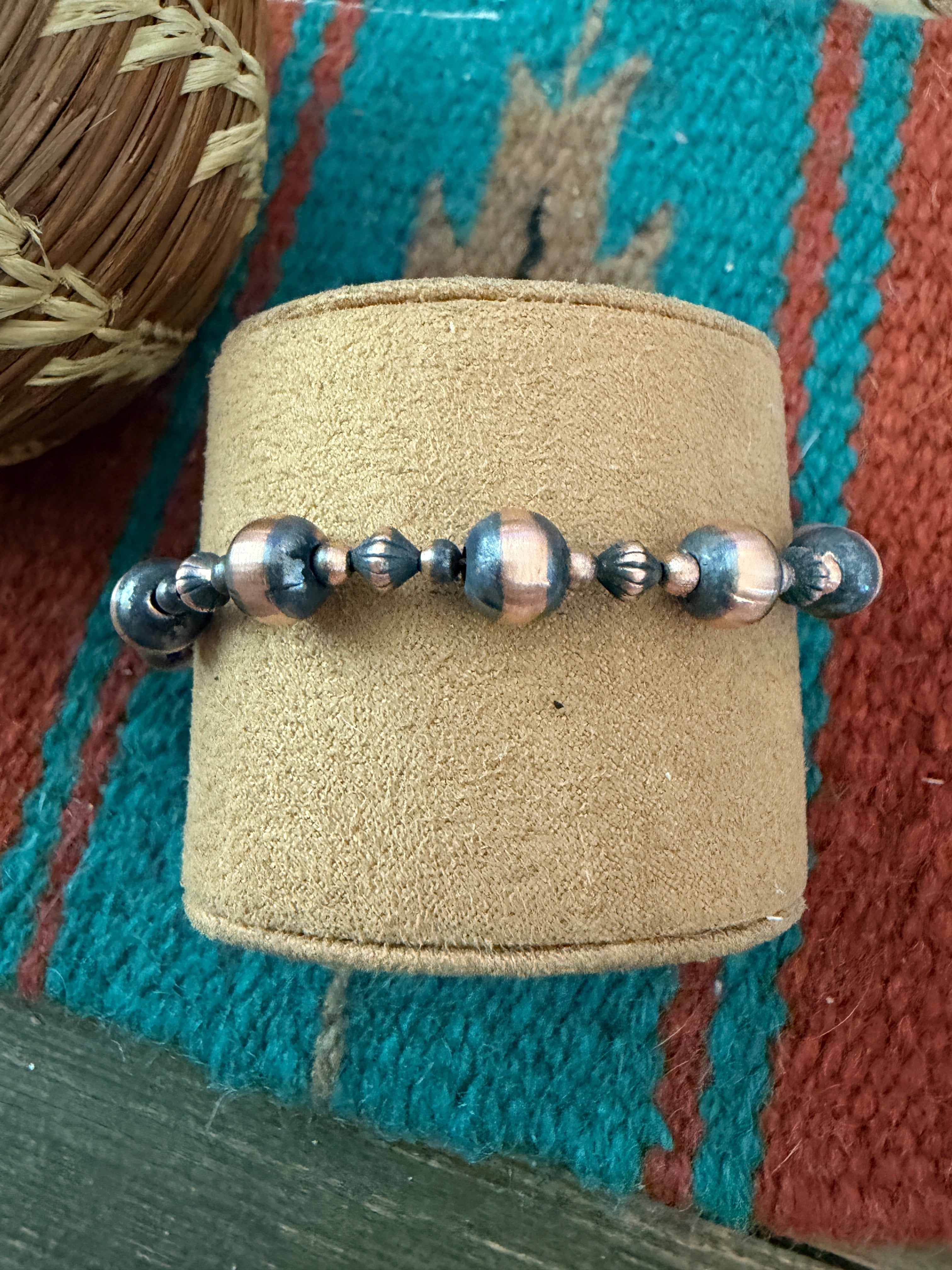 Handcrafted Copper Beaded Bracelet 7.5”
