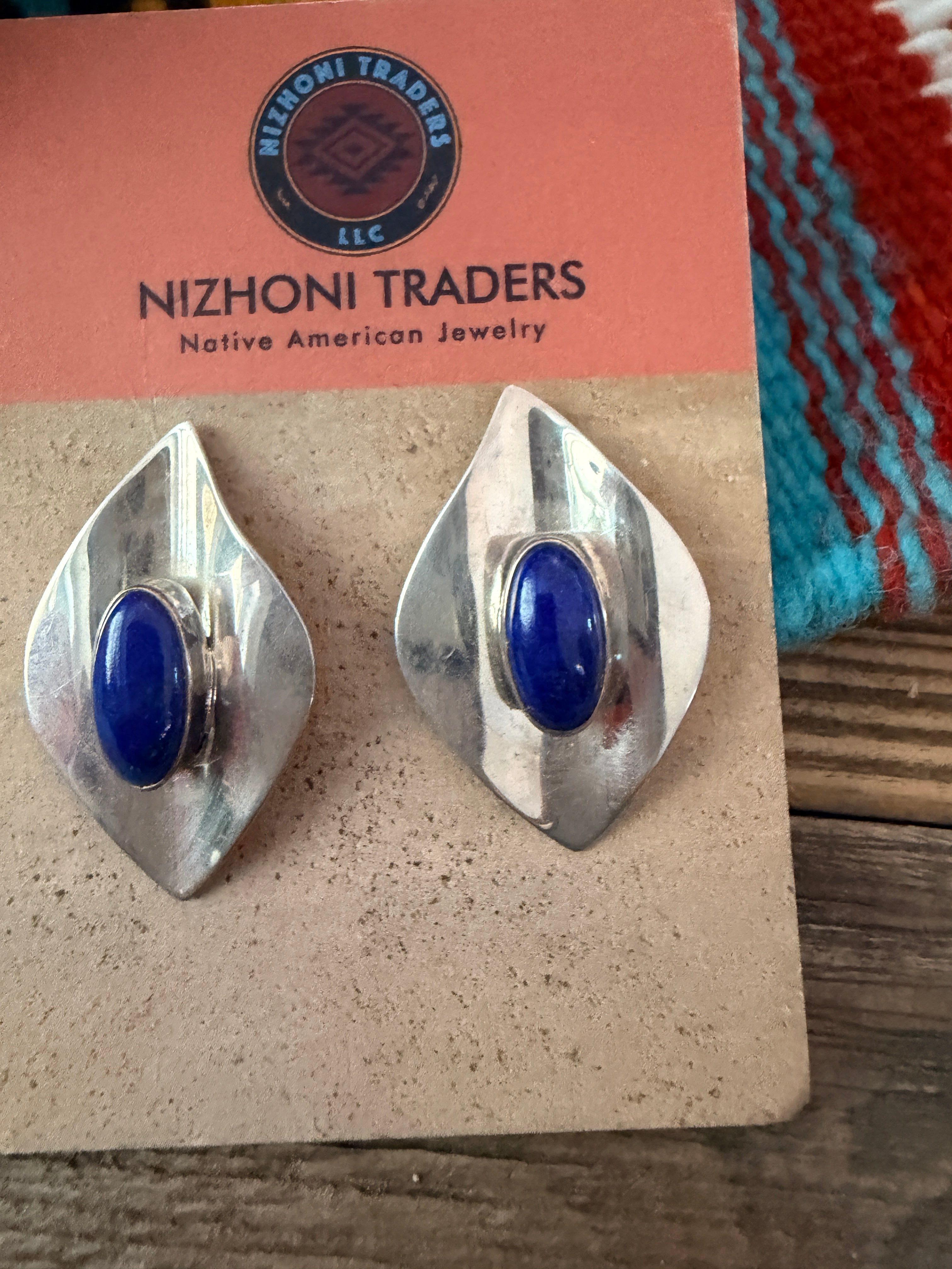 Old Pawn Handcrafted Sterling Silver & Lapis Post Earrings