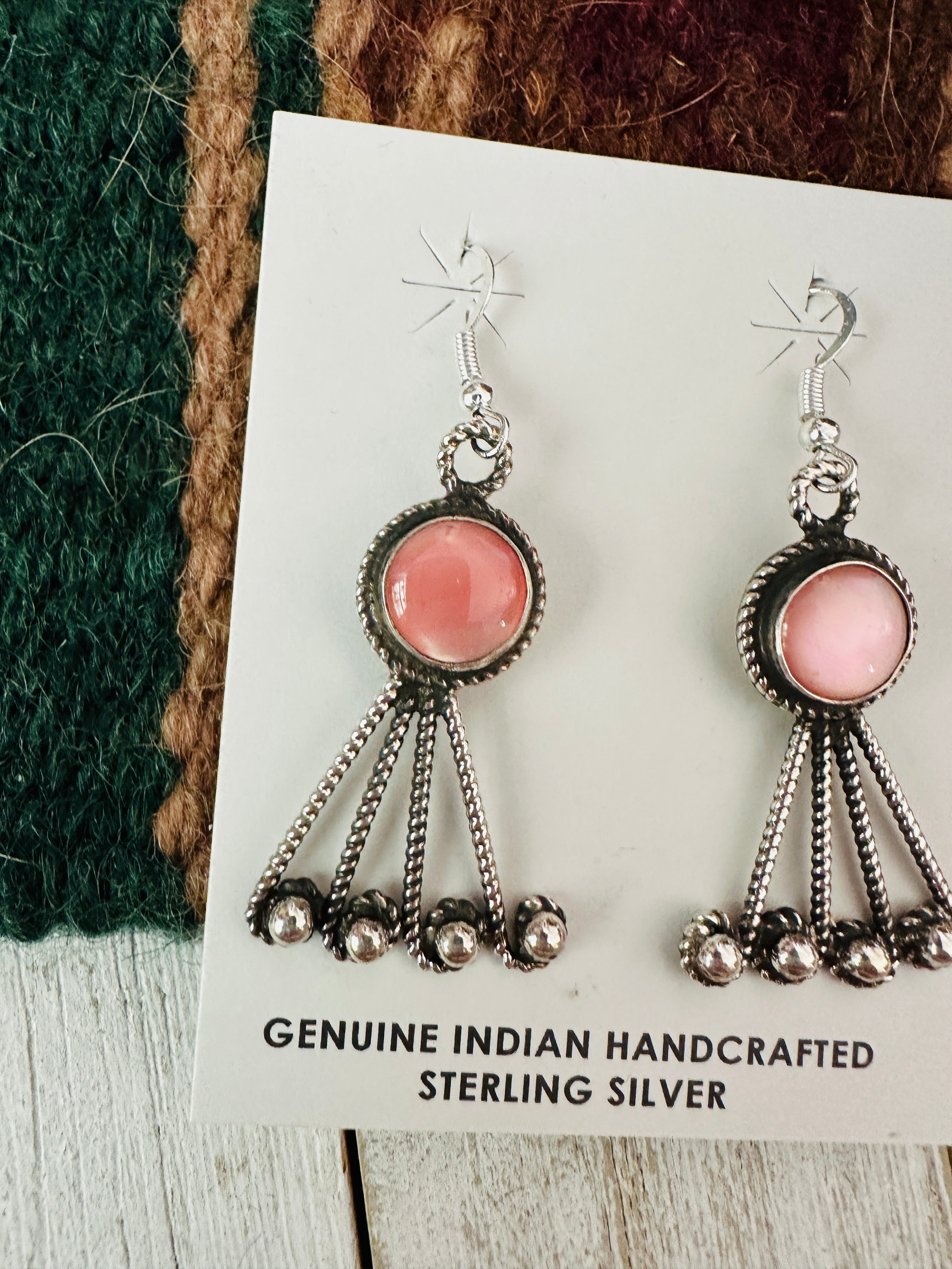 Navajo Mother of Pearl & Sterling Silver Dangle Earrings