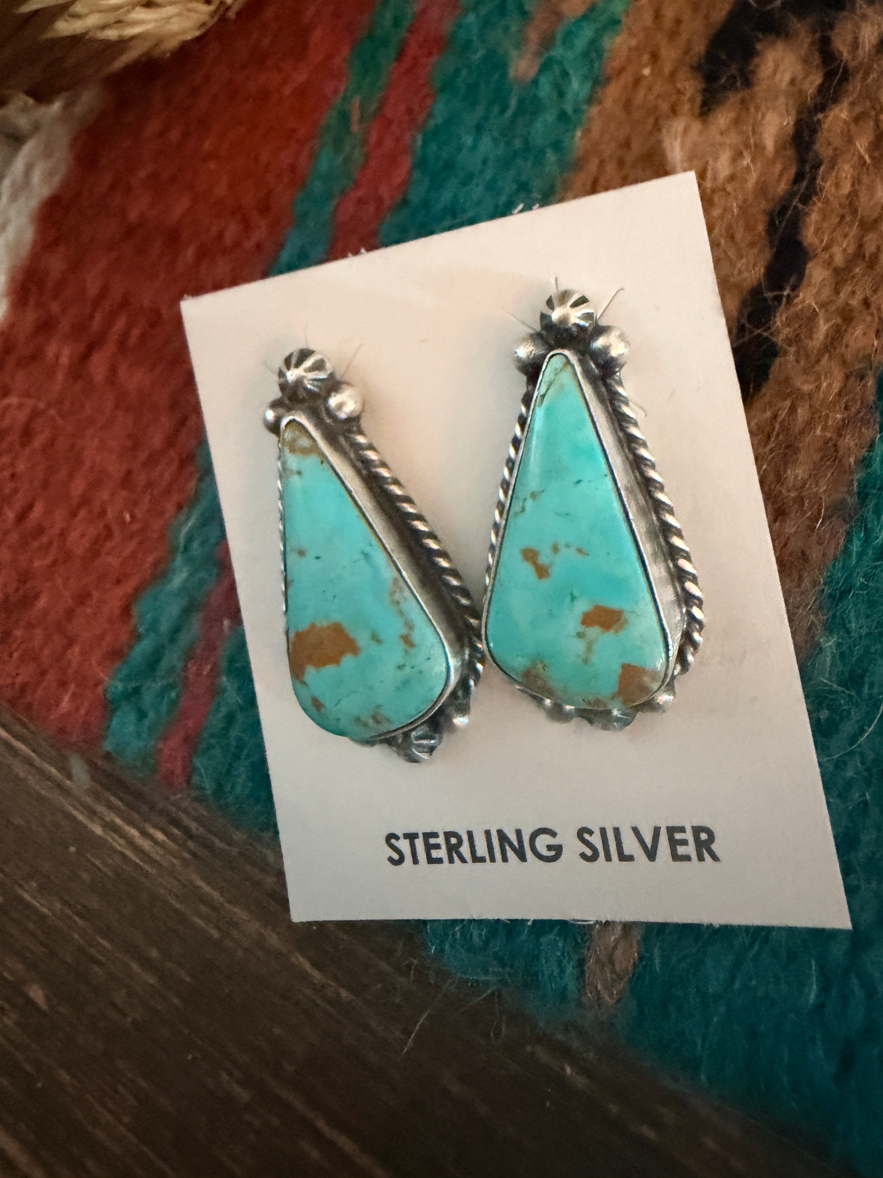 Handcrafted Turquoise & Sterling Silver Post Earrings