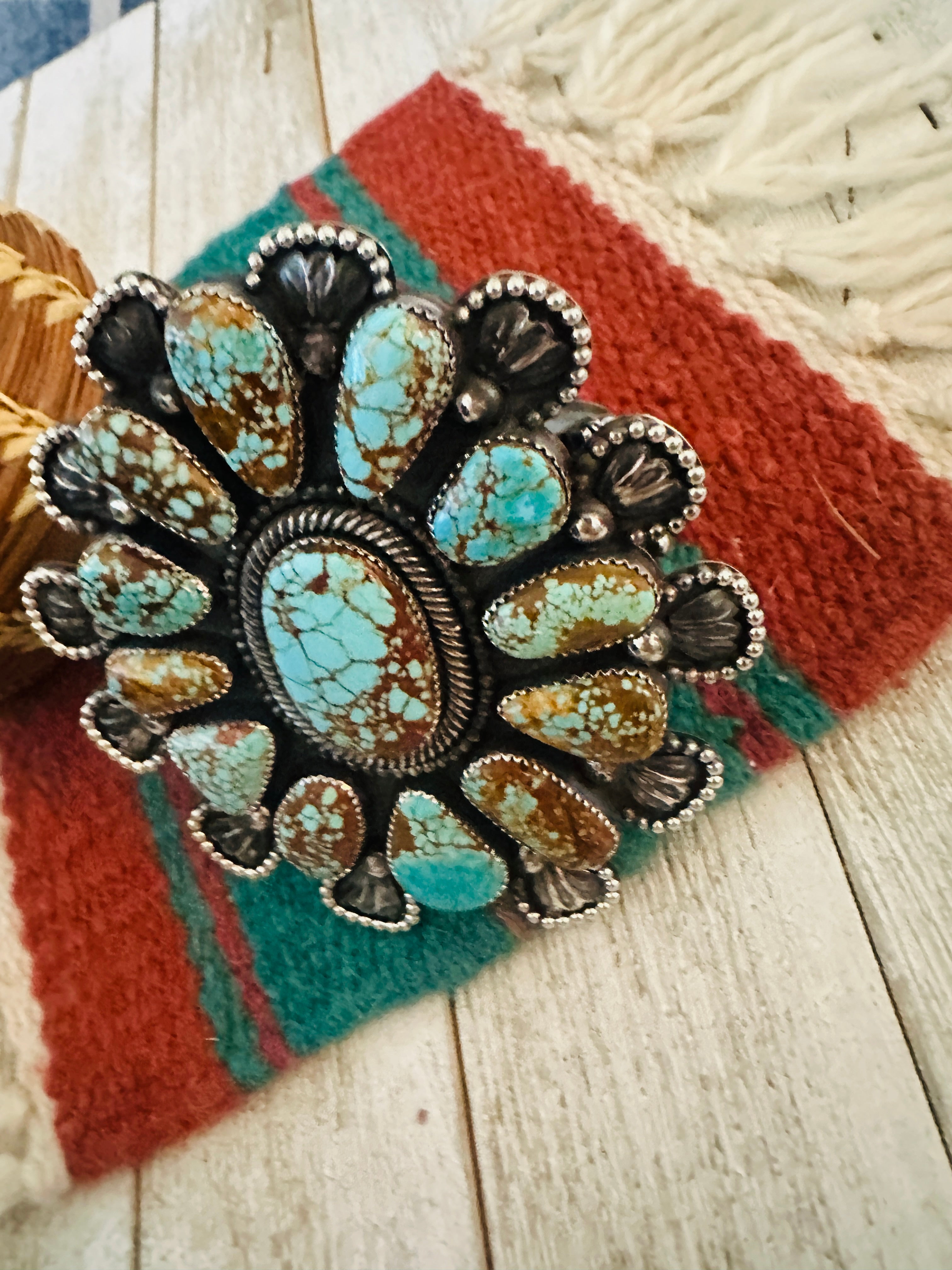 Sterling Silver & Number 8 Turquoise Cluster Cuff Bracelet /