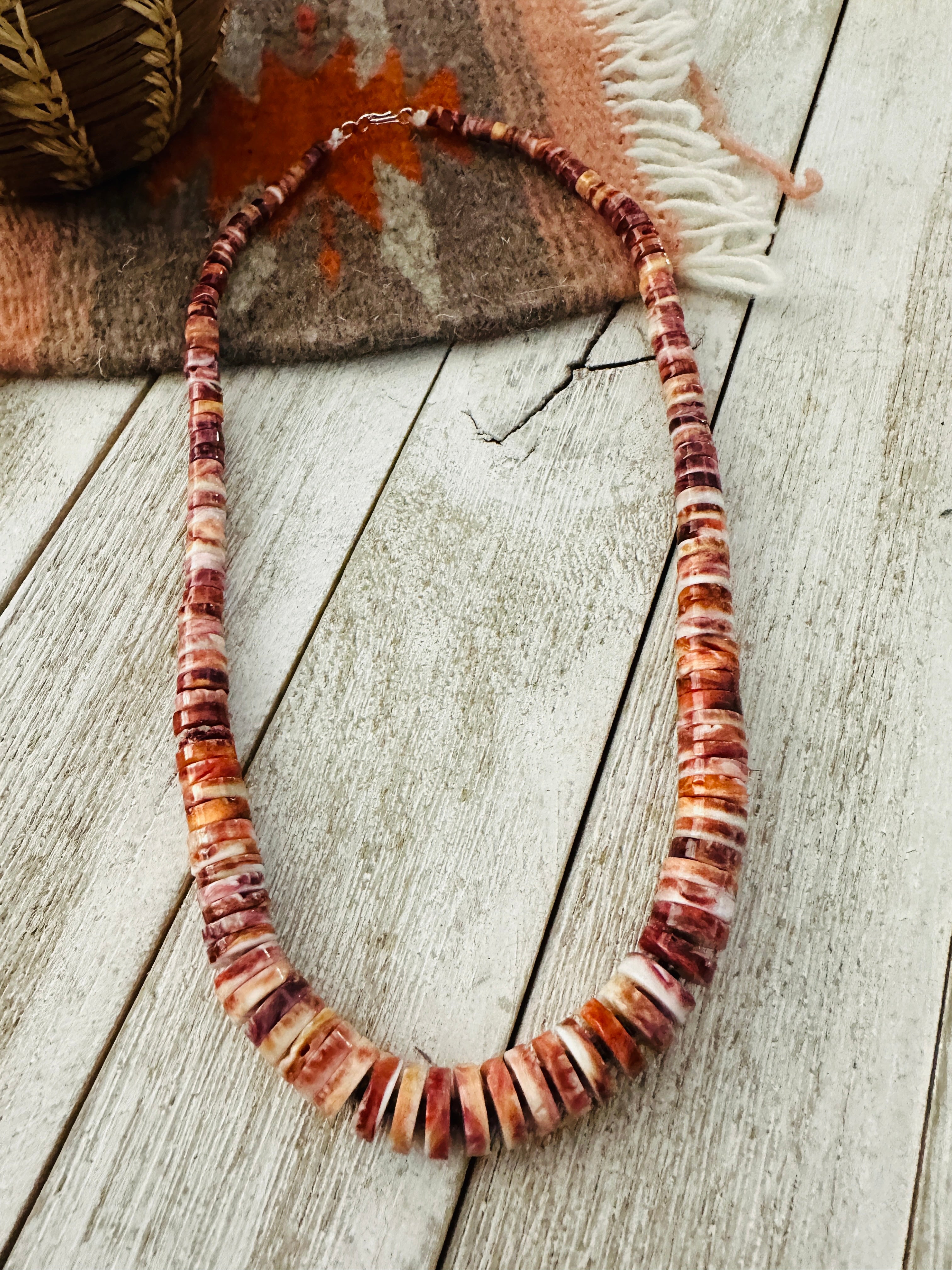 Navajo Orange Spiny Oyster 18” Beaded Necklace