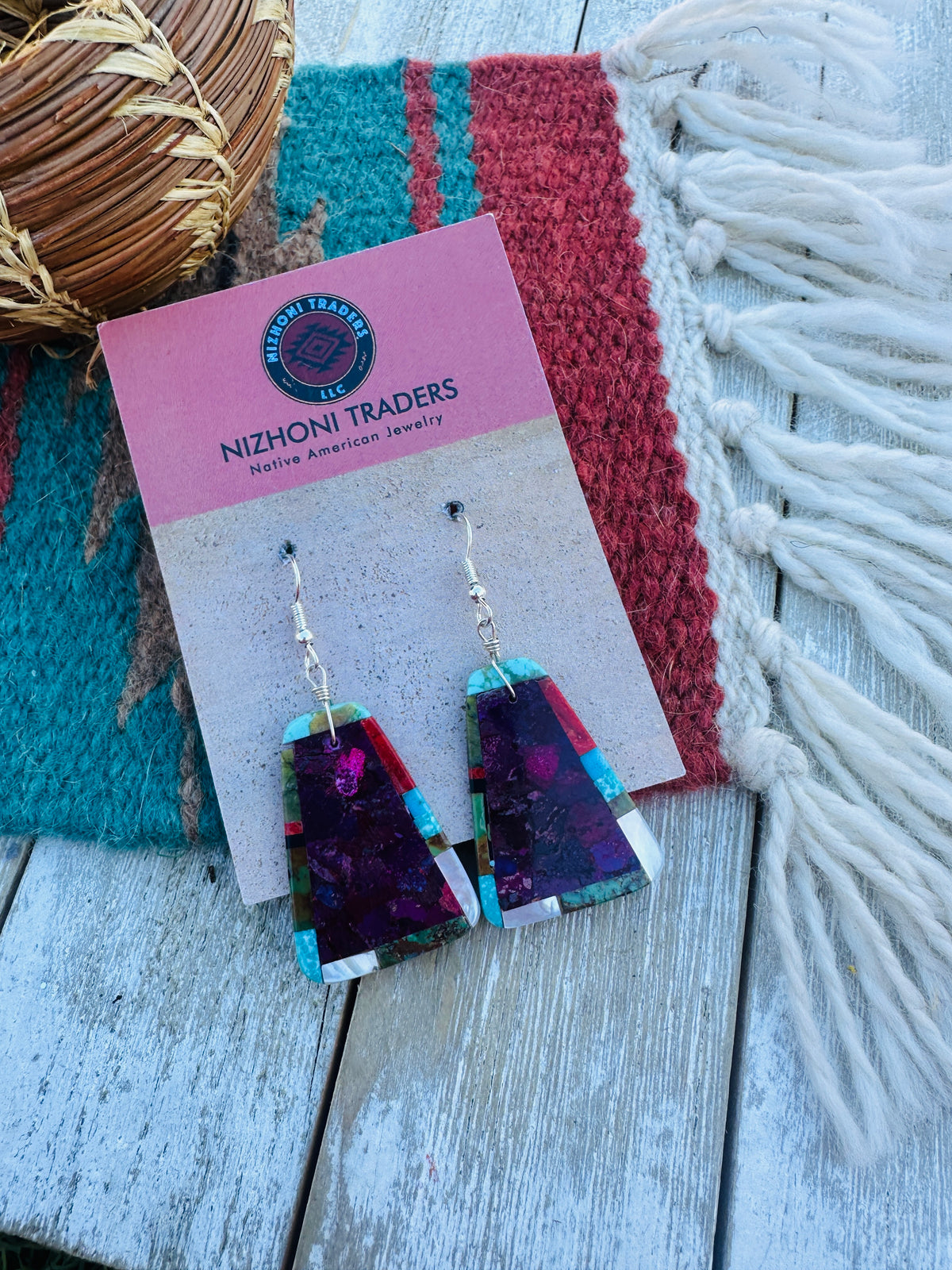 Handcrafted Multi Stone Inlay Dangle Earrings