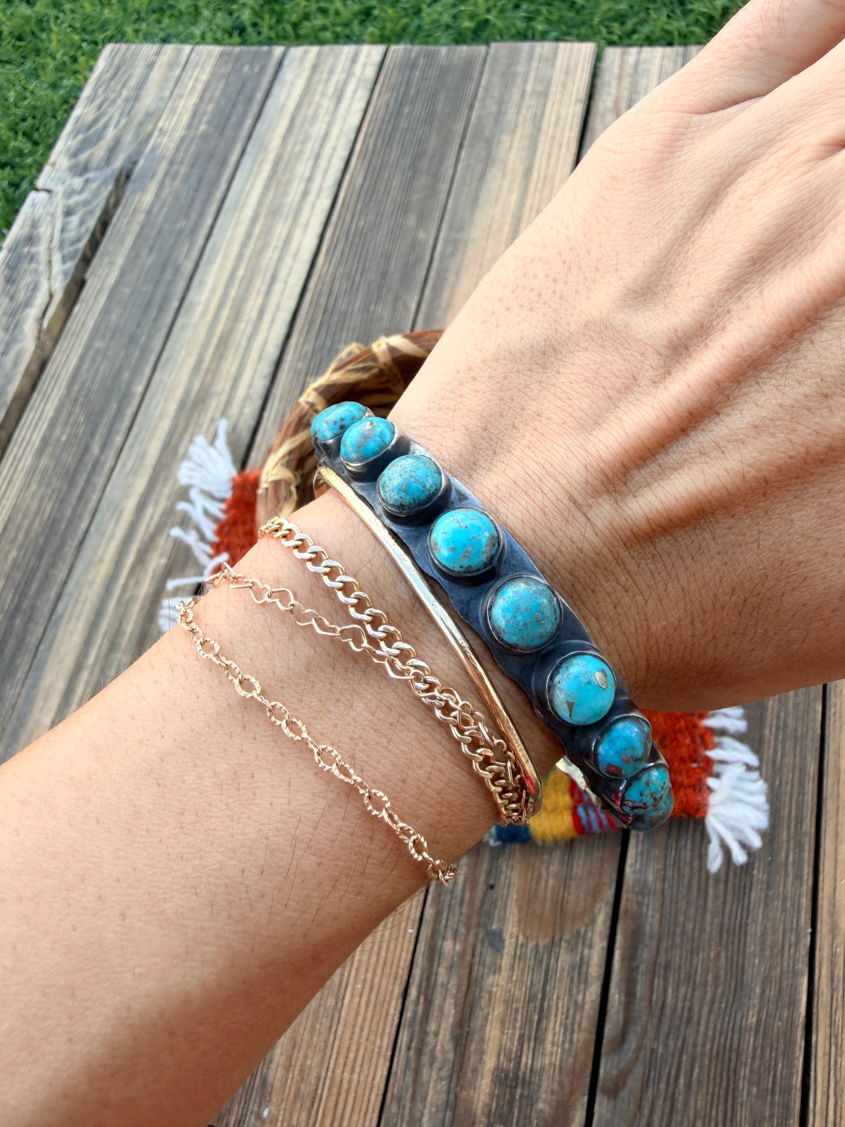 Handcrafted Turquoise & Sterling Silver Bangle Bracelet