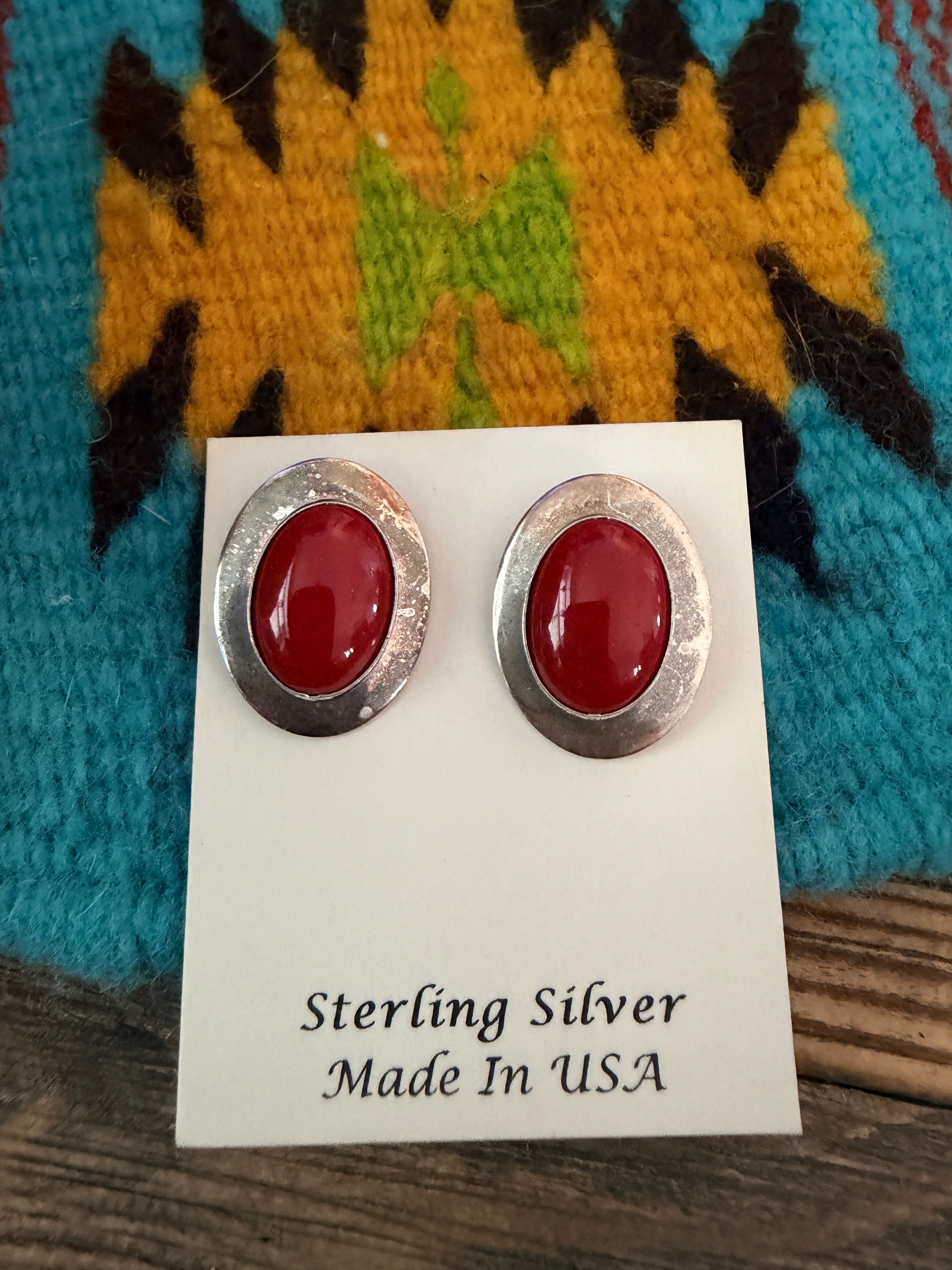 Handcrafted Old Pawn Sterling Silver & Coral Post Earrings