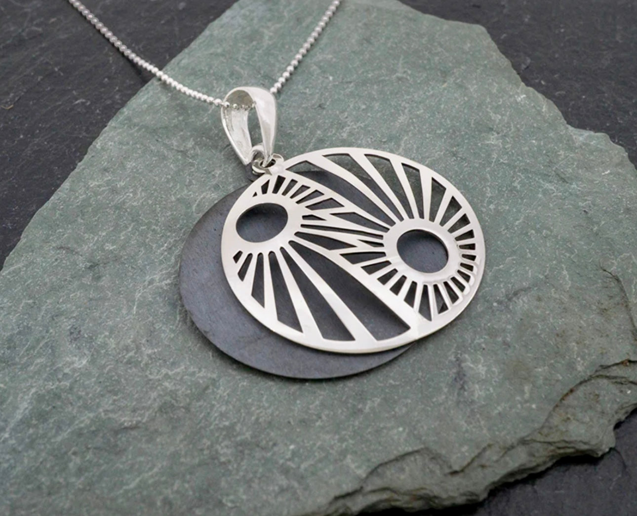 Oxidized Sunrise Pendant Sterling Silver Necklace