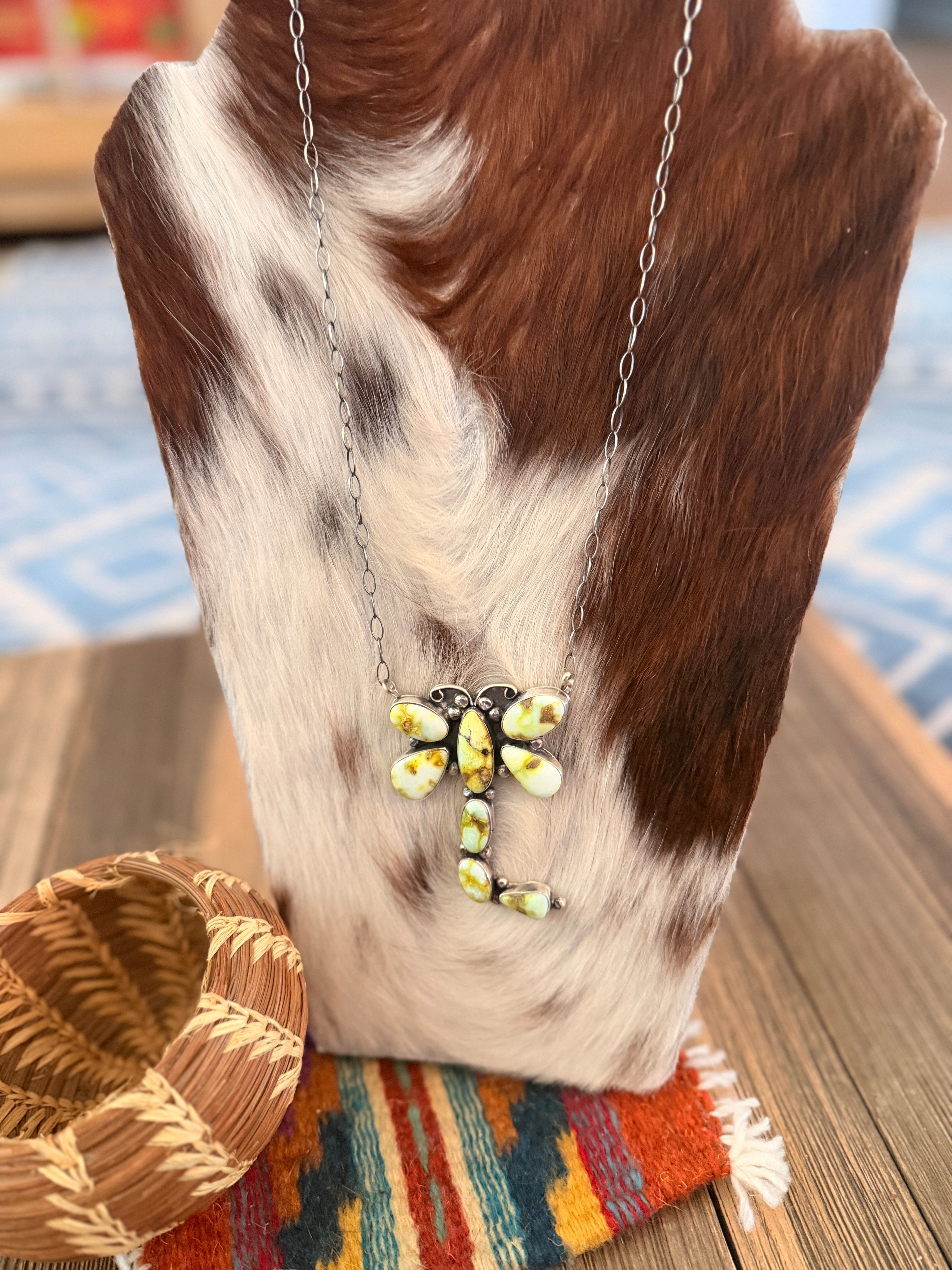 Handcrafted Palomino Turquoise & Sterling Silver Dragonfly Necklace by Juanita McDonald