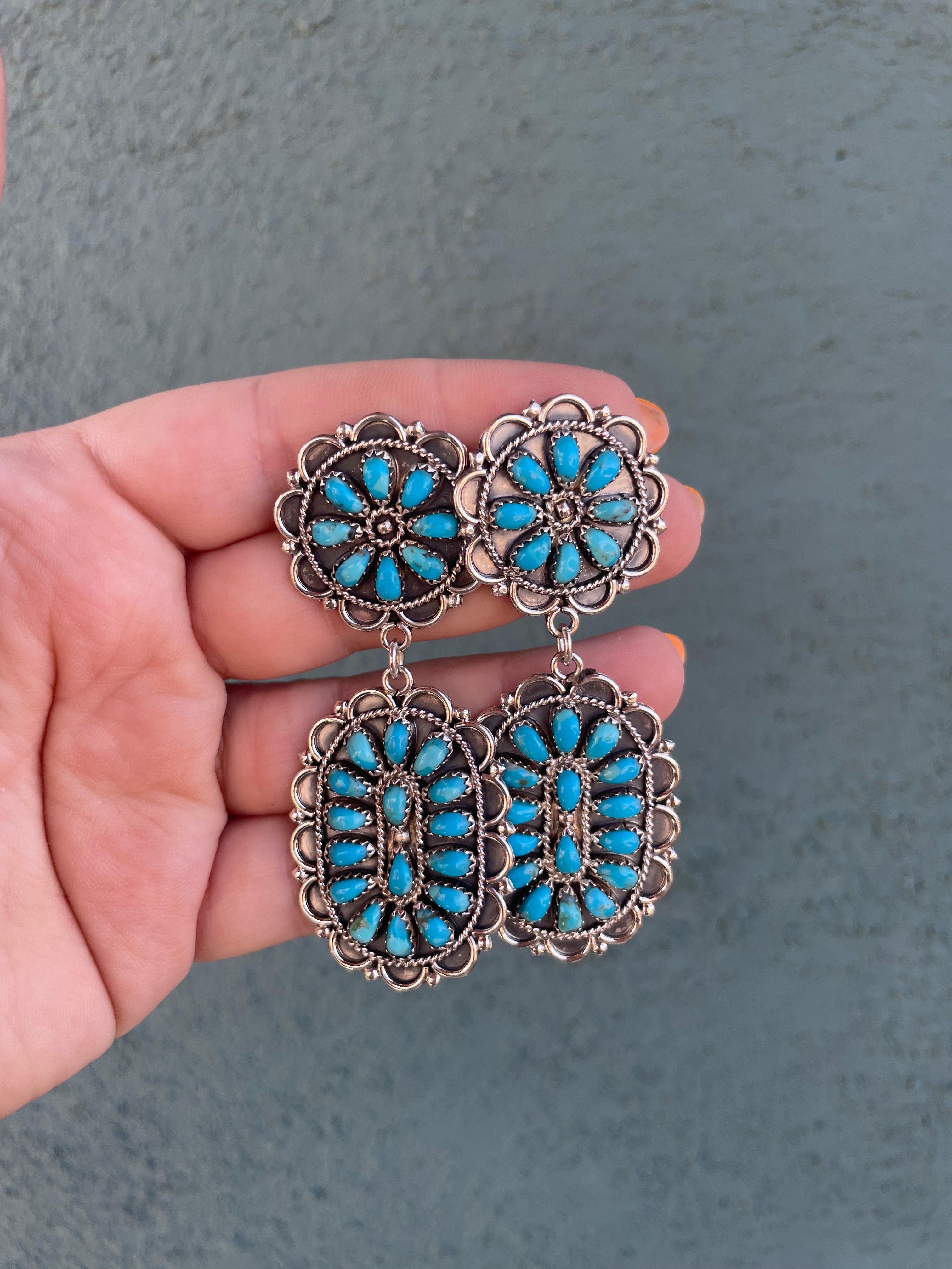 “The Girl Power” Navajo Sterling Silver Turquoise Dangle Earrings