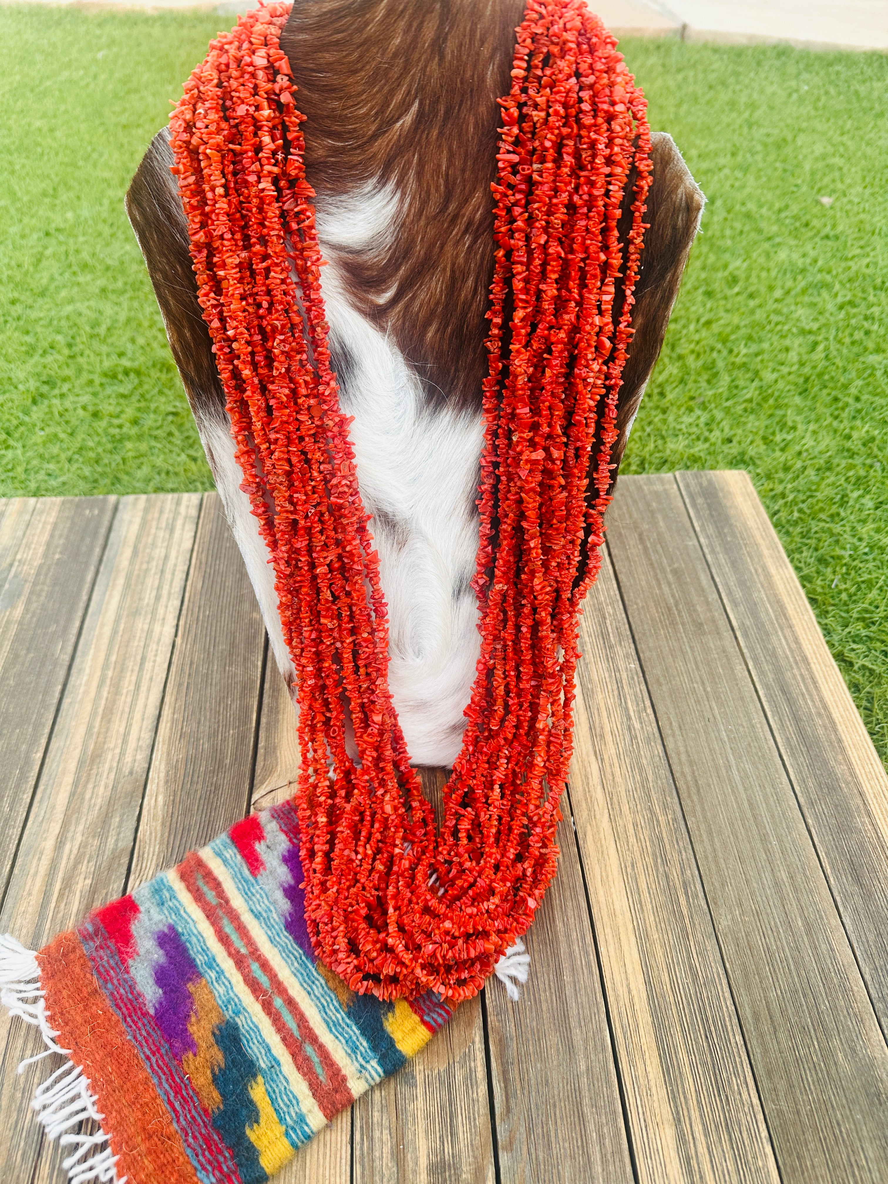 Handcrafted Coral & Sterling Silver 15-Strand Beaded Necklace