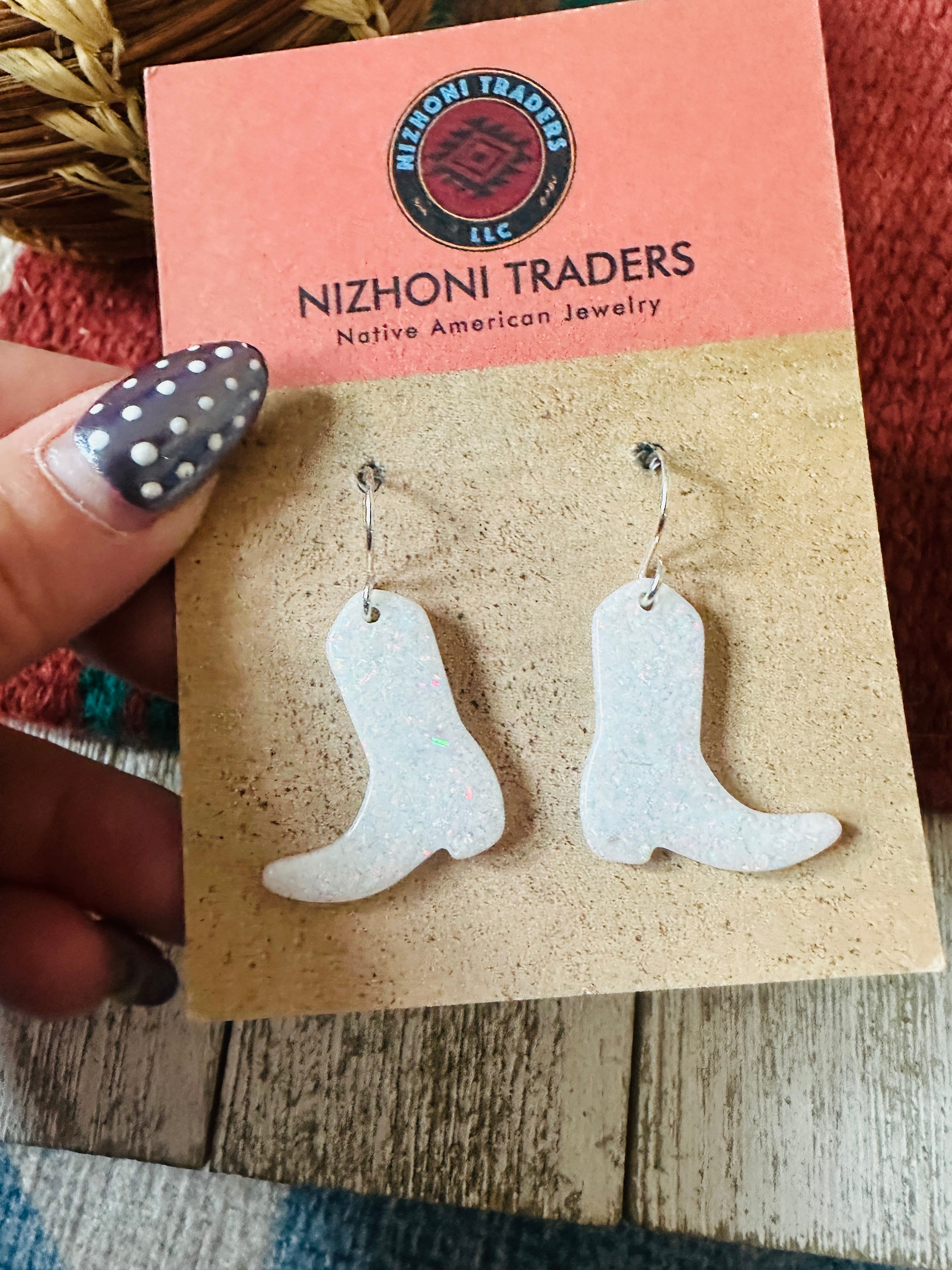 Handcrafted Sterling Silver & Opal Cowboy Boot Dangle Earrings
