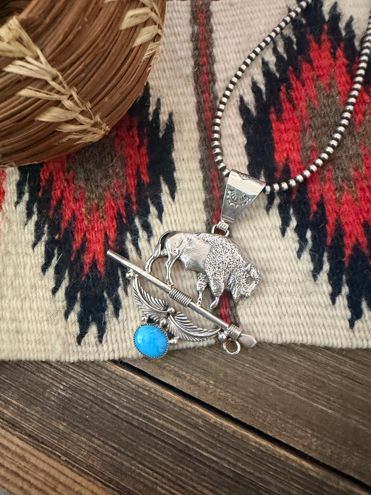 Handcrafted Sterling Silver & Turquoise Buffalo Pendant